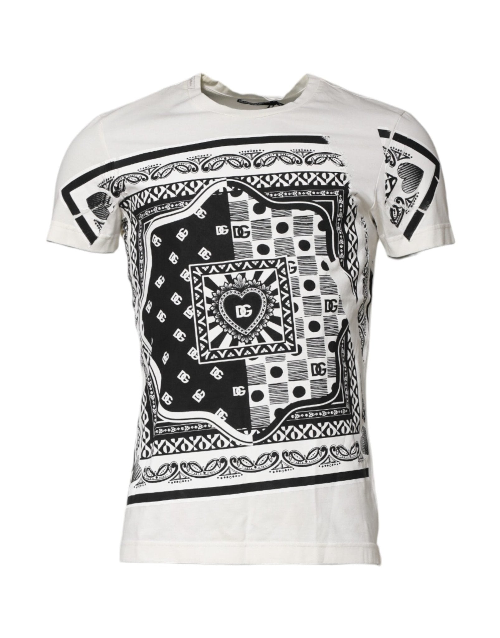 Dolce & Gabbana White Cotton Logo Bandana Print T-shirt - RIMODA