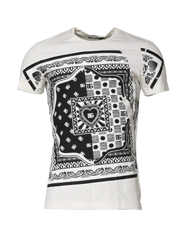 Dolce & Gabbana White Cotton Logo Bandana Print T-shirt - RIMODA