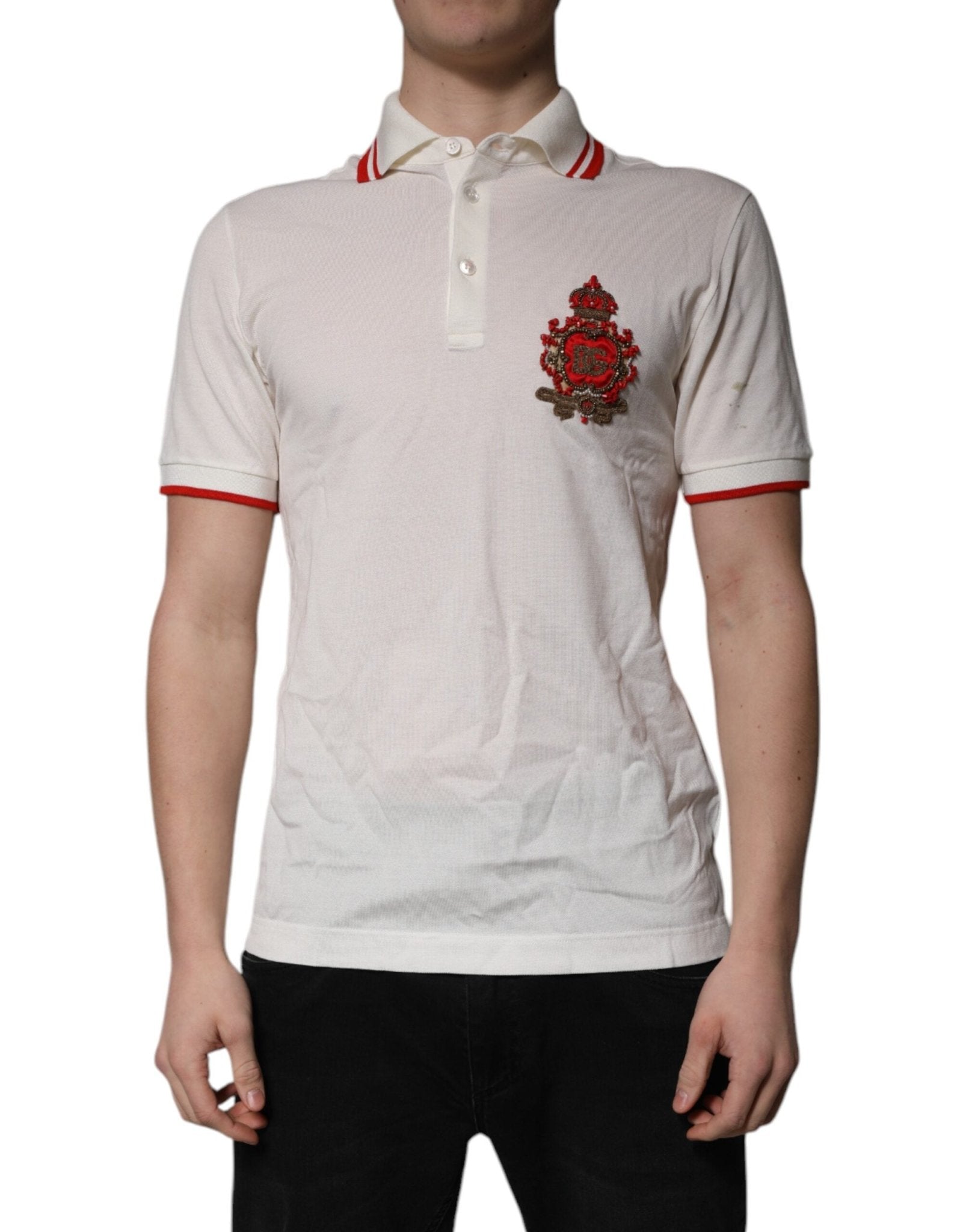 Dolce & Gabbana White Cotton Logo Collared Polo Men T-shirt - RIMODA