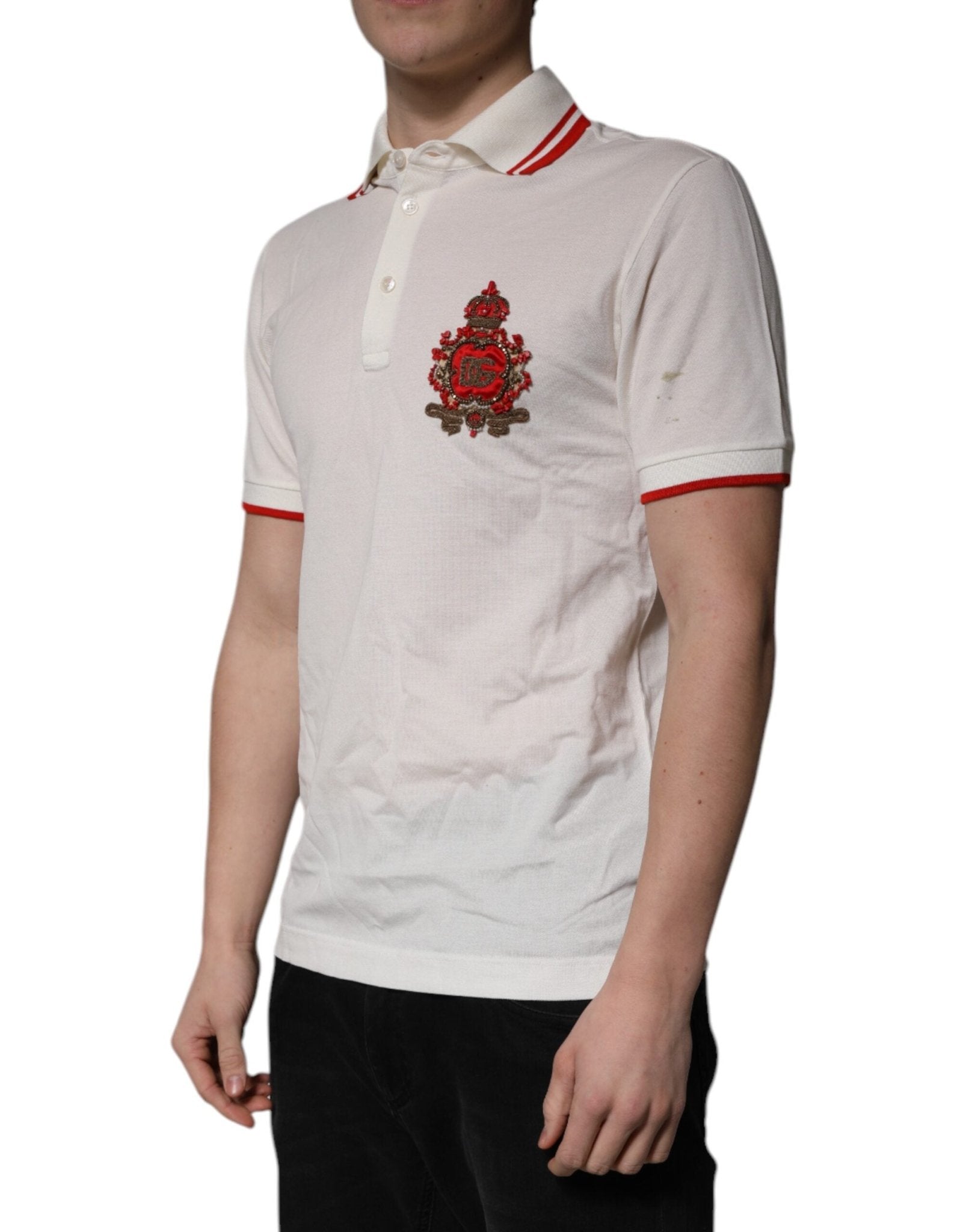 Dolce & Gabbana White Cotton Logo Collared Polo Men T-shirt - RIMODA