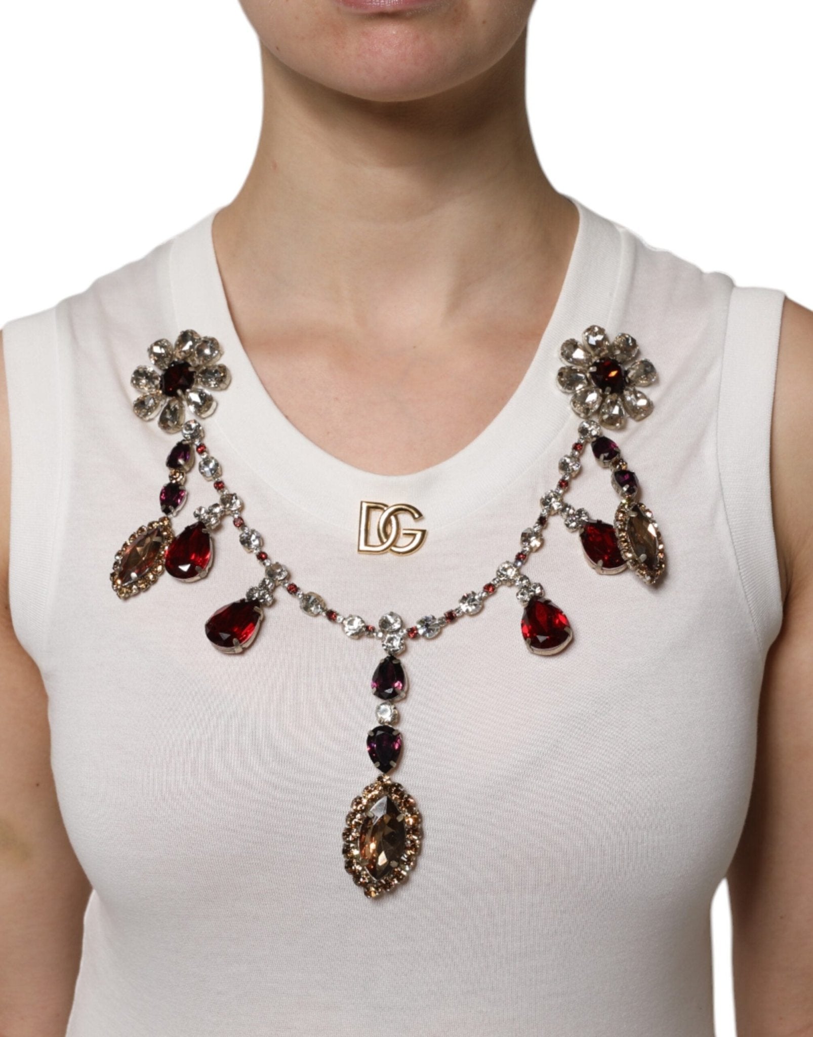 Dolce & Gabbana White Cotton Logo Crystal Detailing Tank Top - RIMODA