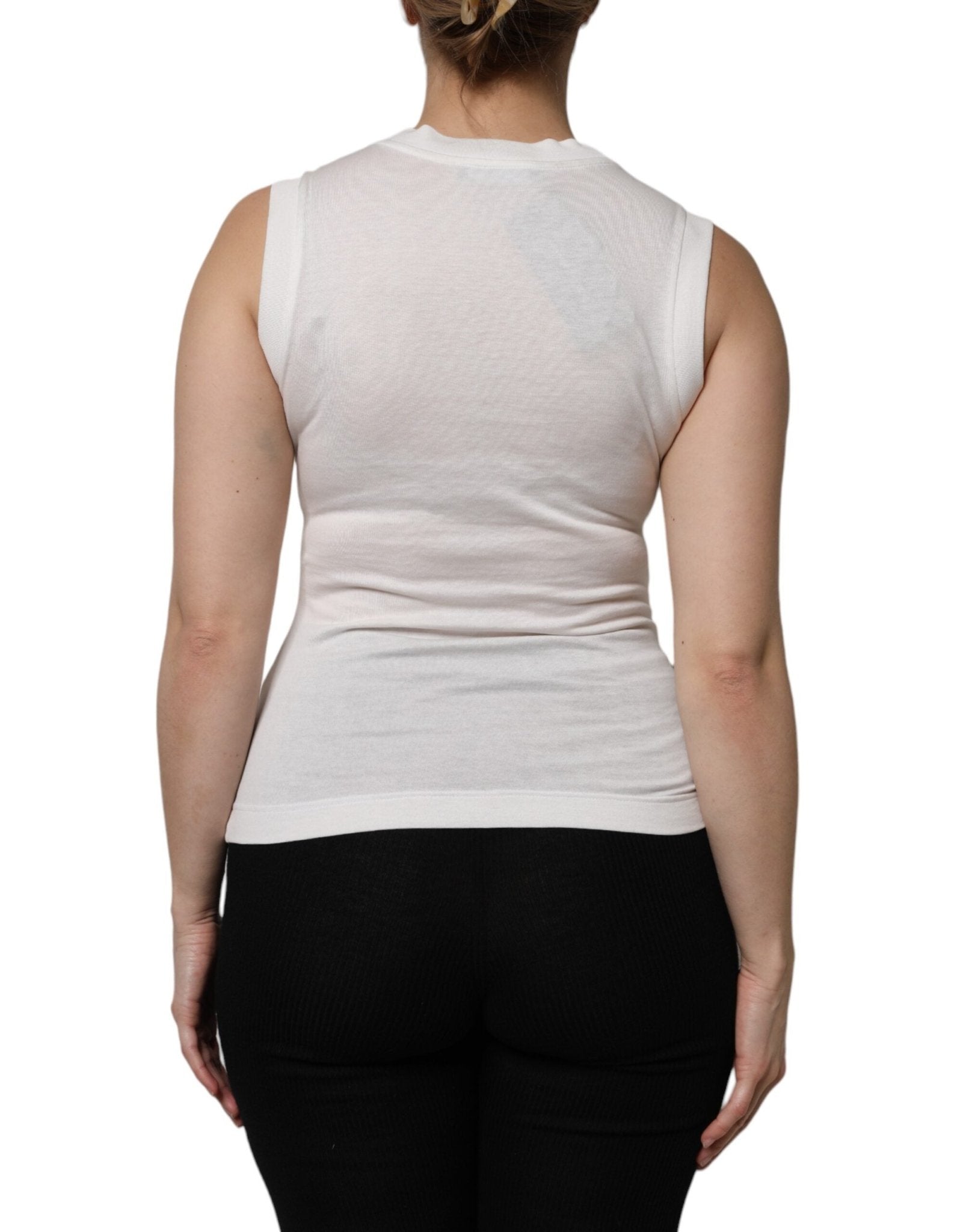 Dolce & Gabbana White Cotton Logo Crystal Detailing Tank Top - RIMODA