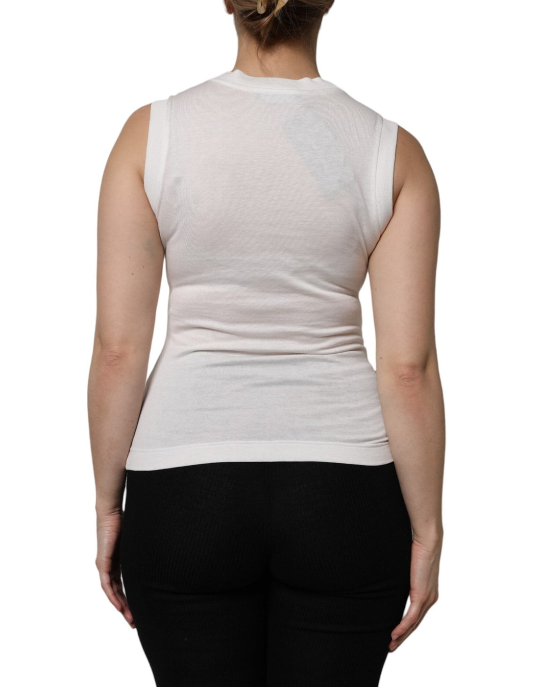 Dolce & Gabbana White Cotton Logo Crystal Detailing Tank Top - RIMODA