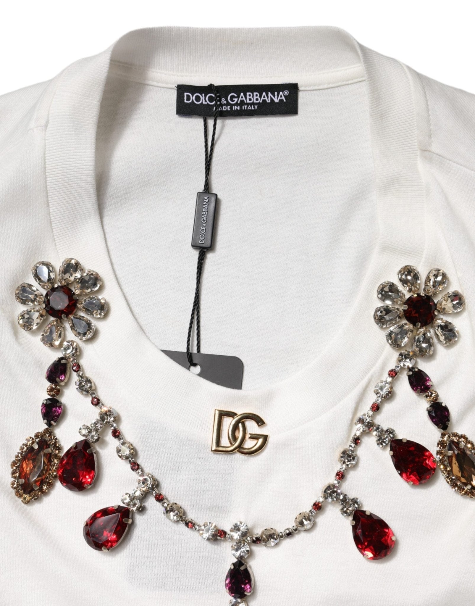 Dolce & Gabbana White Cotton Logo Crystal Detailing Tank Top - RIMODA