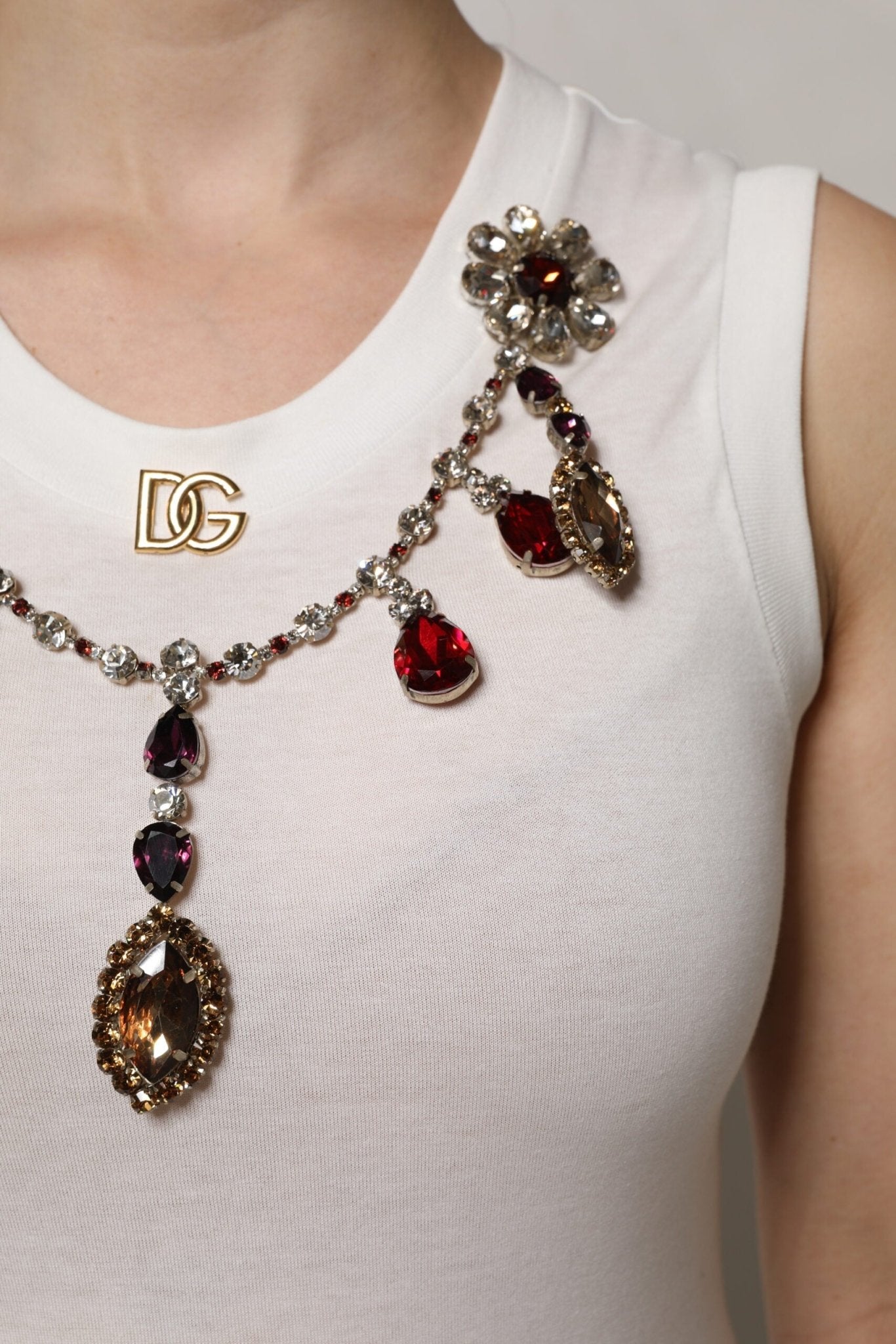 Dolce & Gabbana White Cotton Logo Crystal Detailing Tank Top - RIMODA
