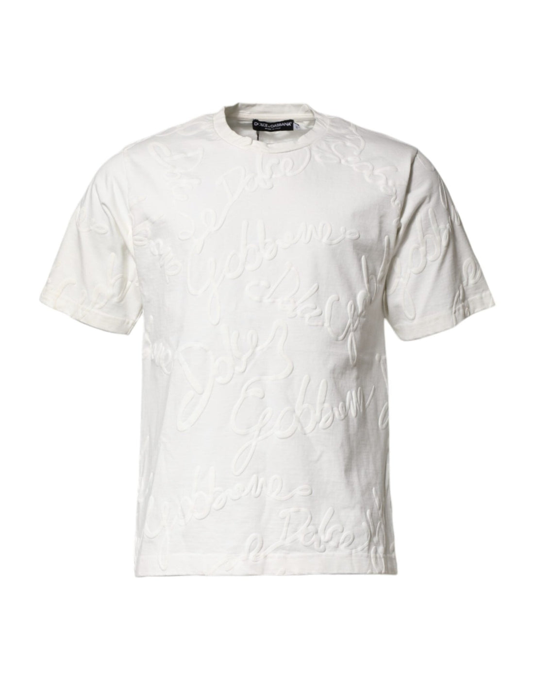 Dolce & Gabbana White Cotton Logo Embossed Crew Neck T-shirt - RIMODA