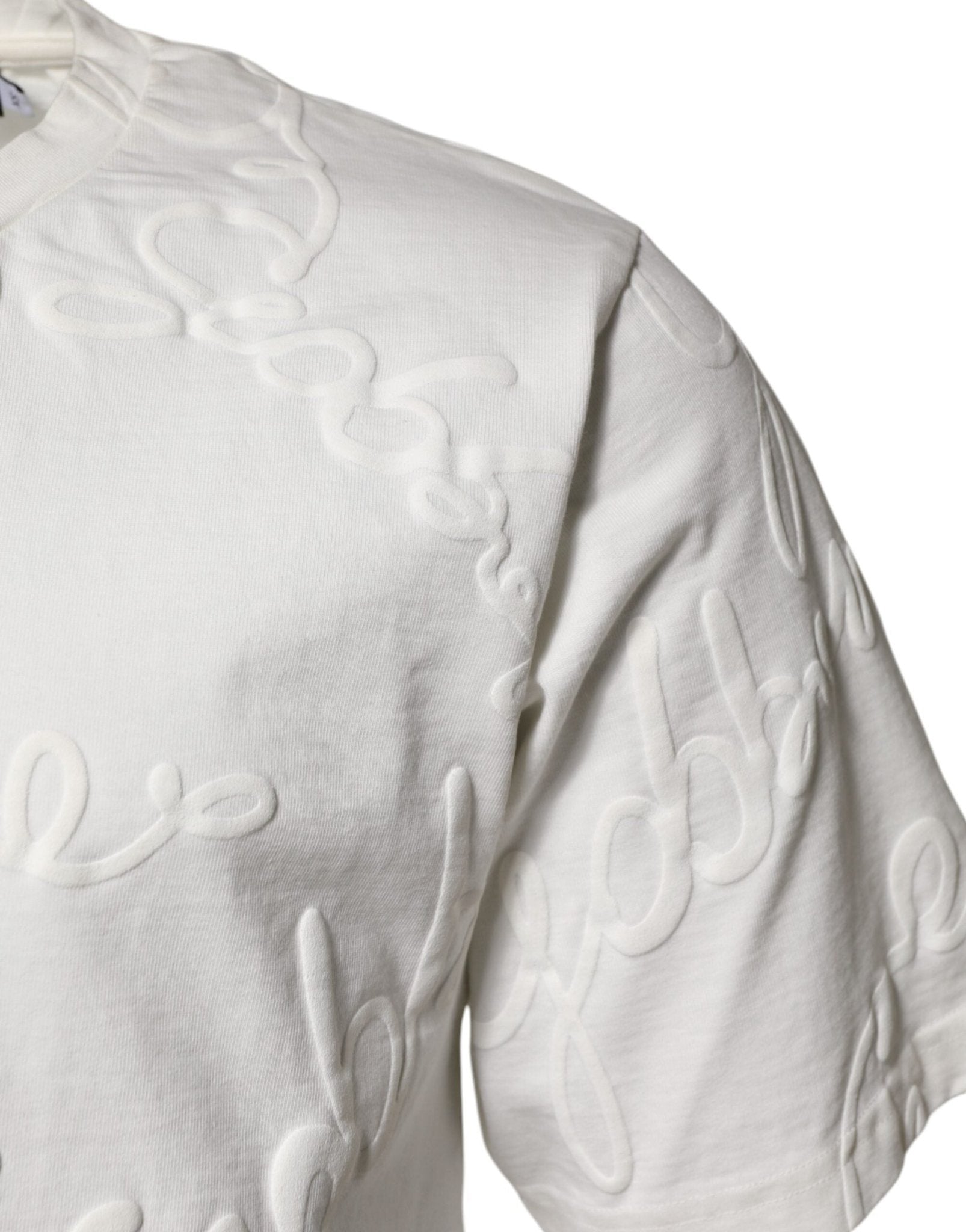 Dolce & Gabbana White Cotton Logo Embossed Crew Neck T-shirt - RIMODA