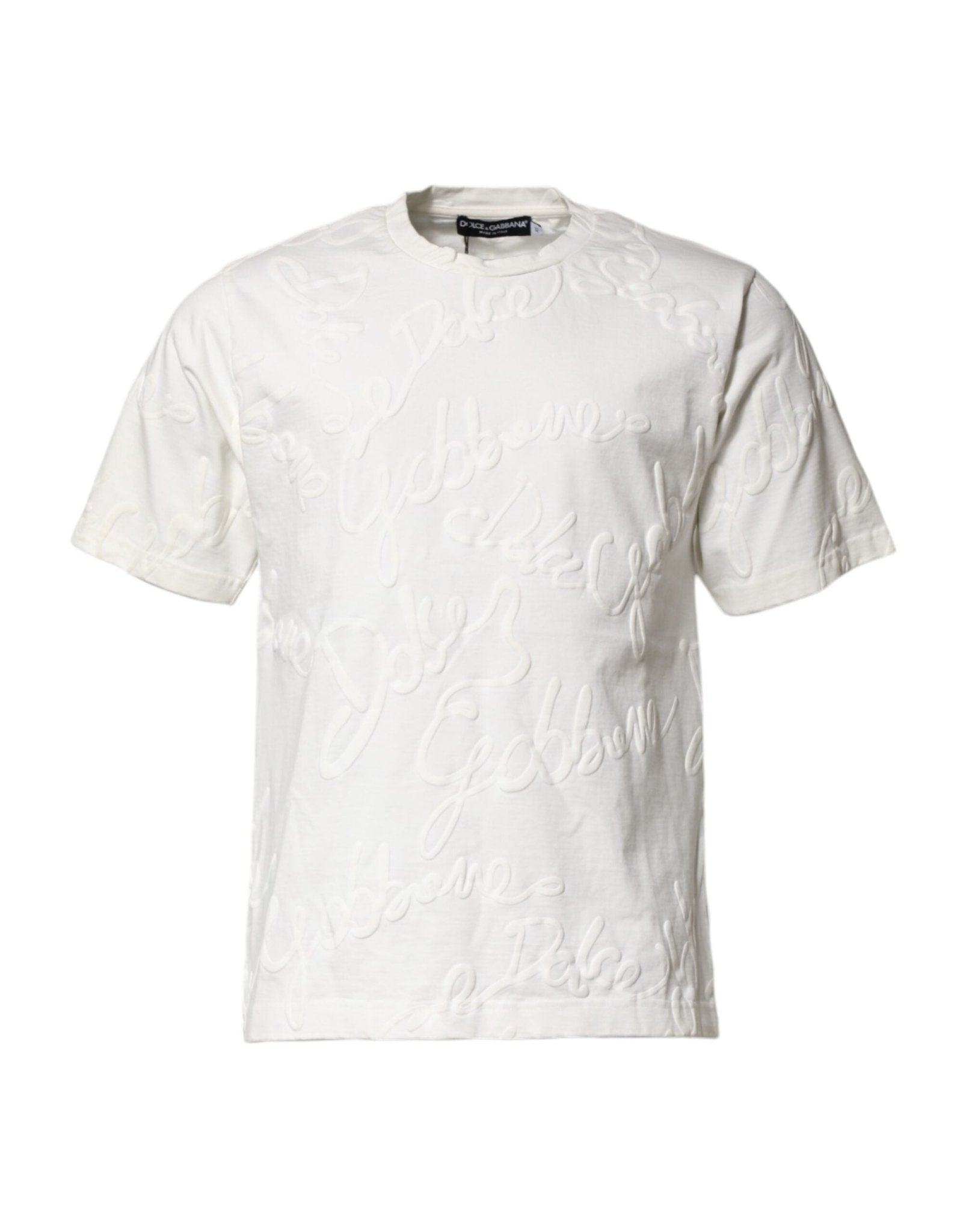 Dolce & Gabbana White Cotton Logo Embossed Crew Neck T-shirt - RIMODA
