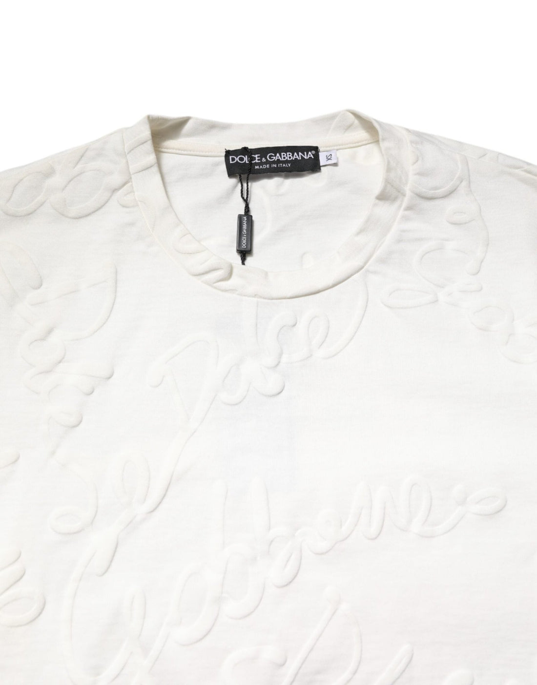 Dolce & Gabbana White Cotton Logo Embossed Crew Neck T-shirt - RIMODA