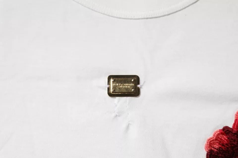 Dolce & Gabbana White Cotton Logo Floral Crew Neck T-shirt - RIMODA