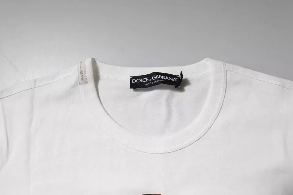 Dolce & Gabbana White Cotton Logo Floral Crew Neck T-shirt - RIMODA