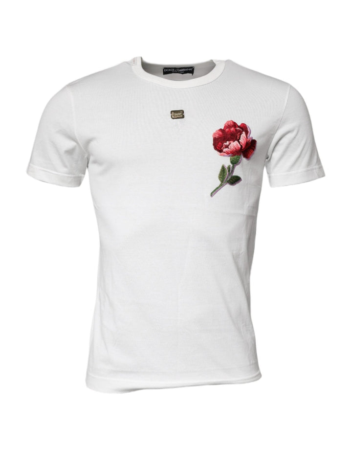 Dolce & Gabbana White Cotton Logo Floral Crew Neck T-shirt - RIMODA