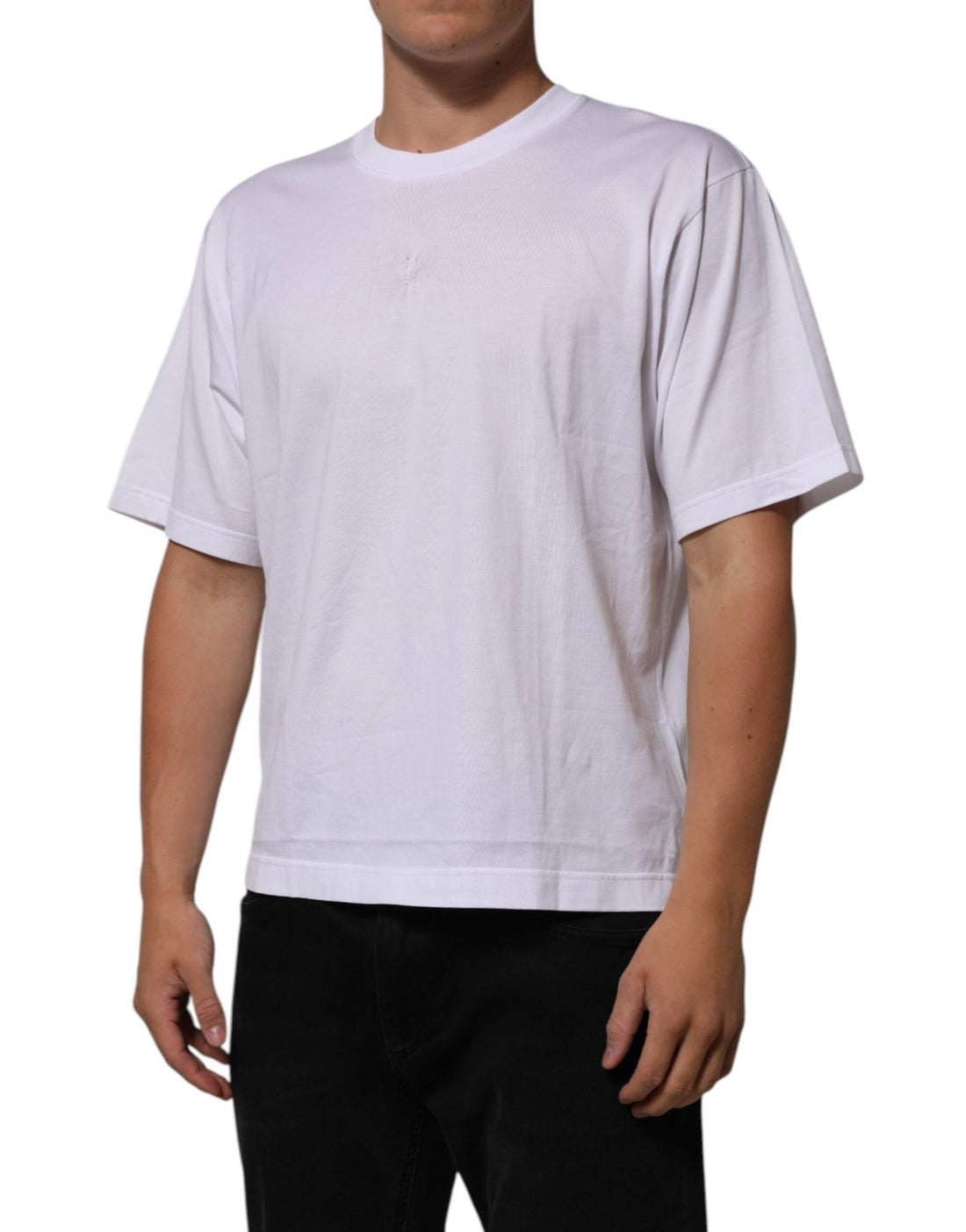 Dolce & Gabbana White Cotton Logo Patch Crew Neck Men T-shirt - RIMODA