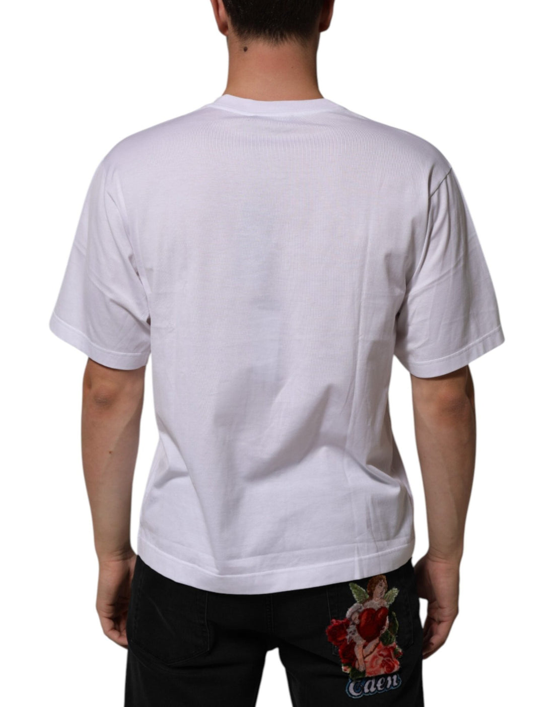 Dolce & Gabbana White Cotton Logo Patch Crew Neck Men T-shirt - RIMODA