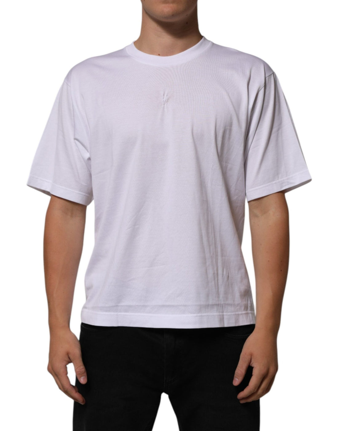 Dolce & Gabbana White Cotton Logo Patch Crew Neck Men T-shirt - RIMODA