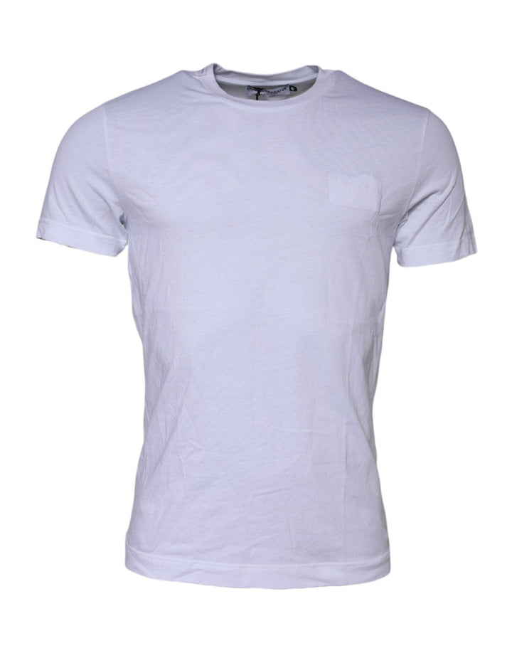 Dolce & Gabbana White Cotton Logo Patch Crew Neck T-shirt - RIMODA