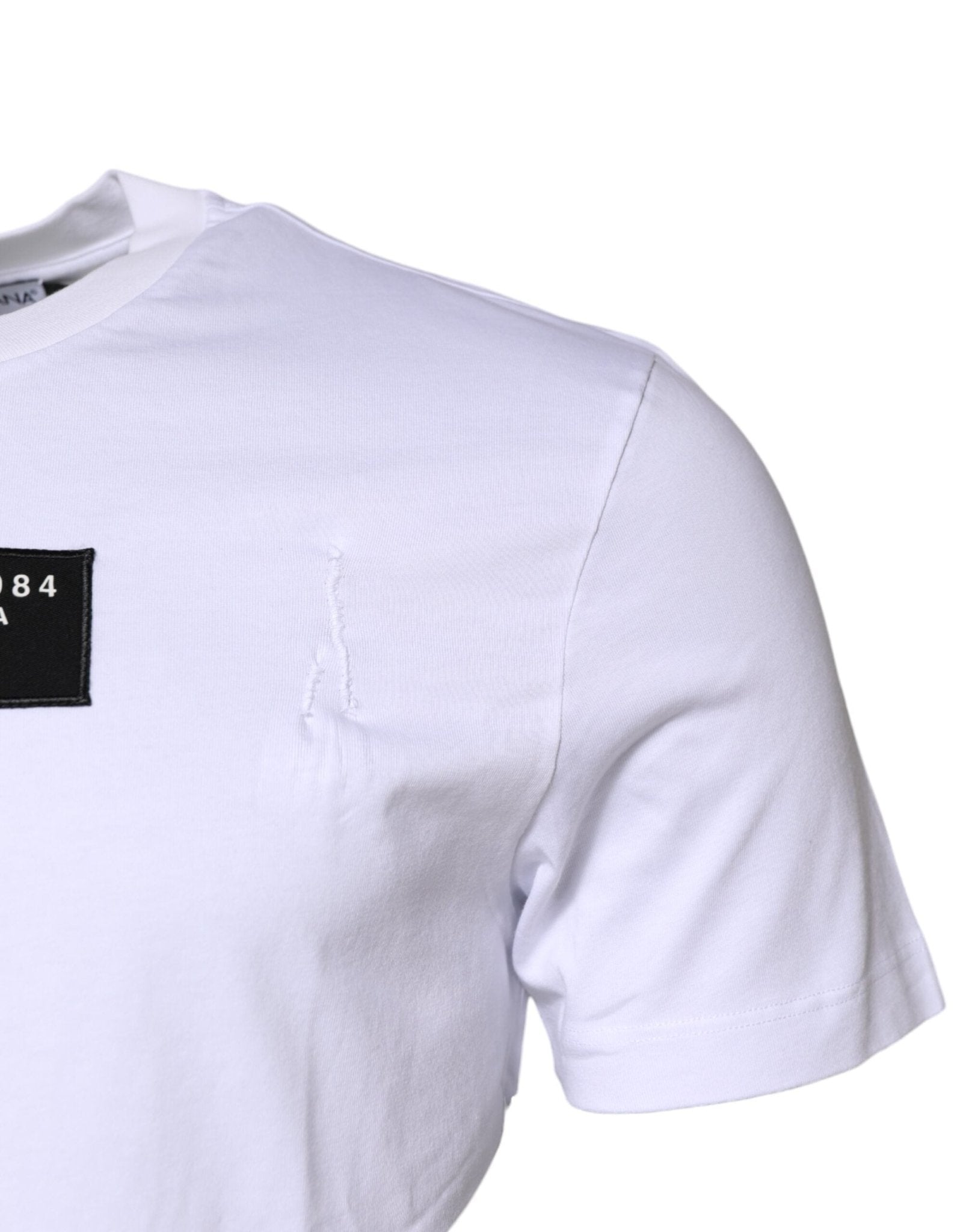 Dolce & Gabbana White Cotton Logo Patch Crew Neck T-shirt - RIMODA