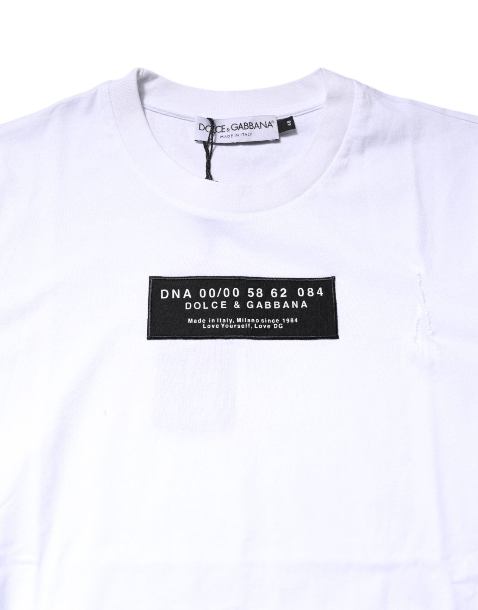 Dolce & Gabbana White Cotton Logo Patch Crew Neck T-shirt - RIMODA
