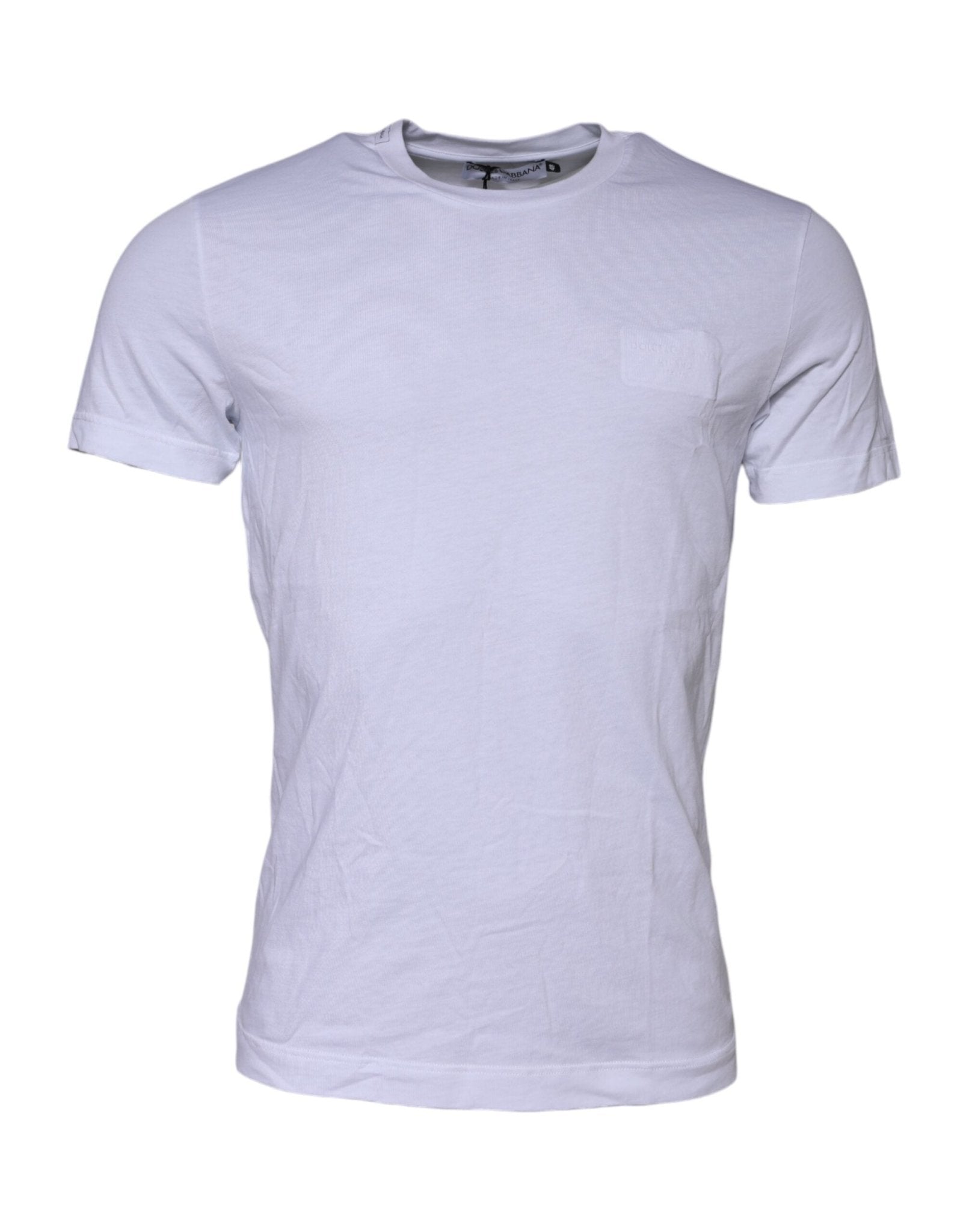 Dolce & Gabbana White Cotton Logo Patch Crew Neck T-shirt - RIMODA