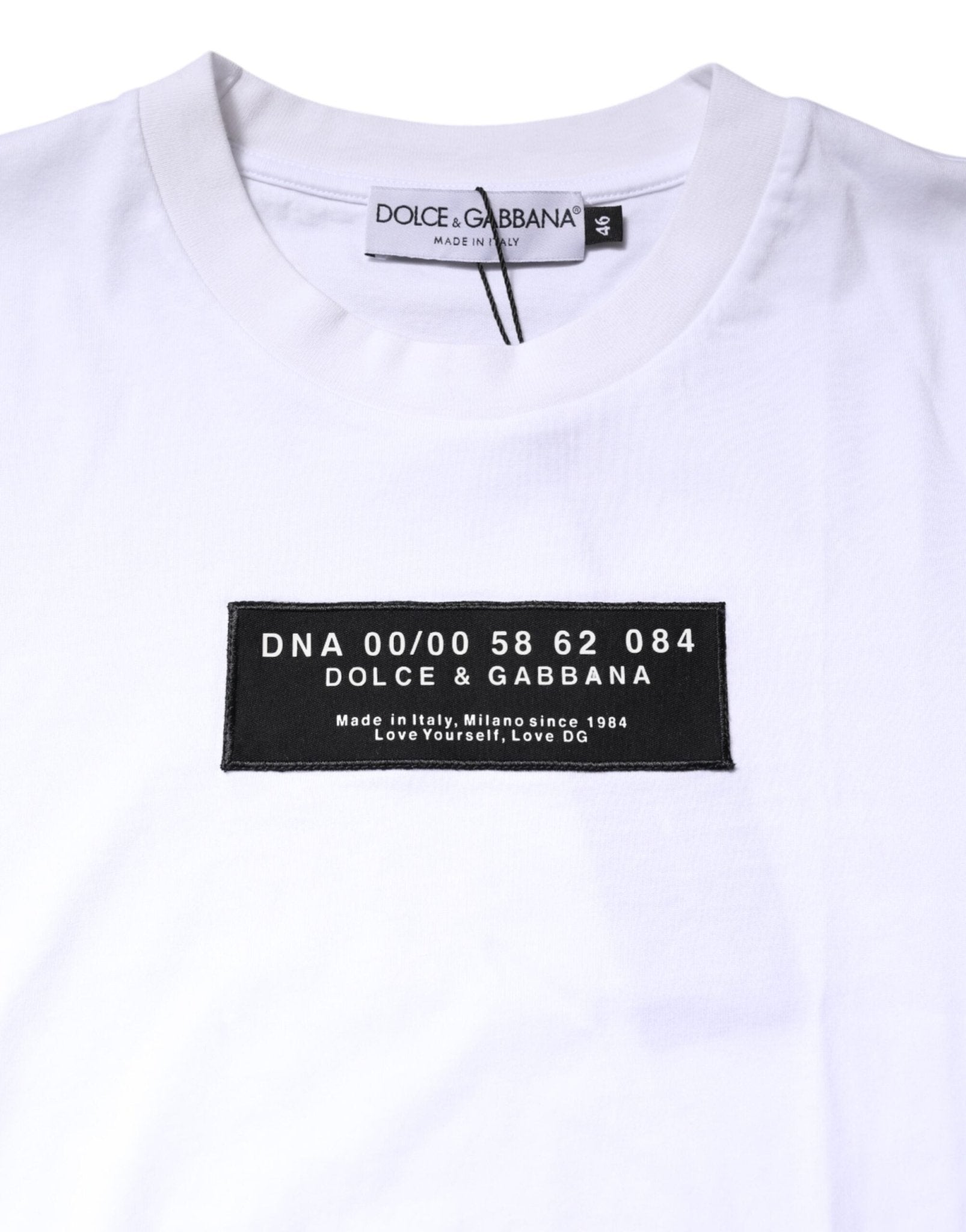 Dolce & Gabbana White Cotton Logo Patch Crew Neck T-shirt - RIMODA