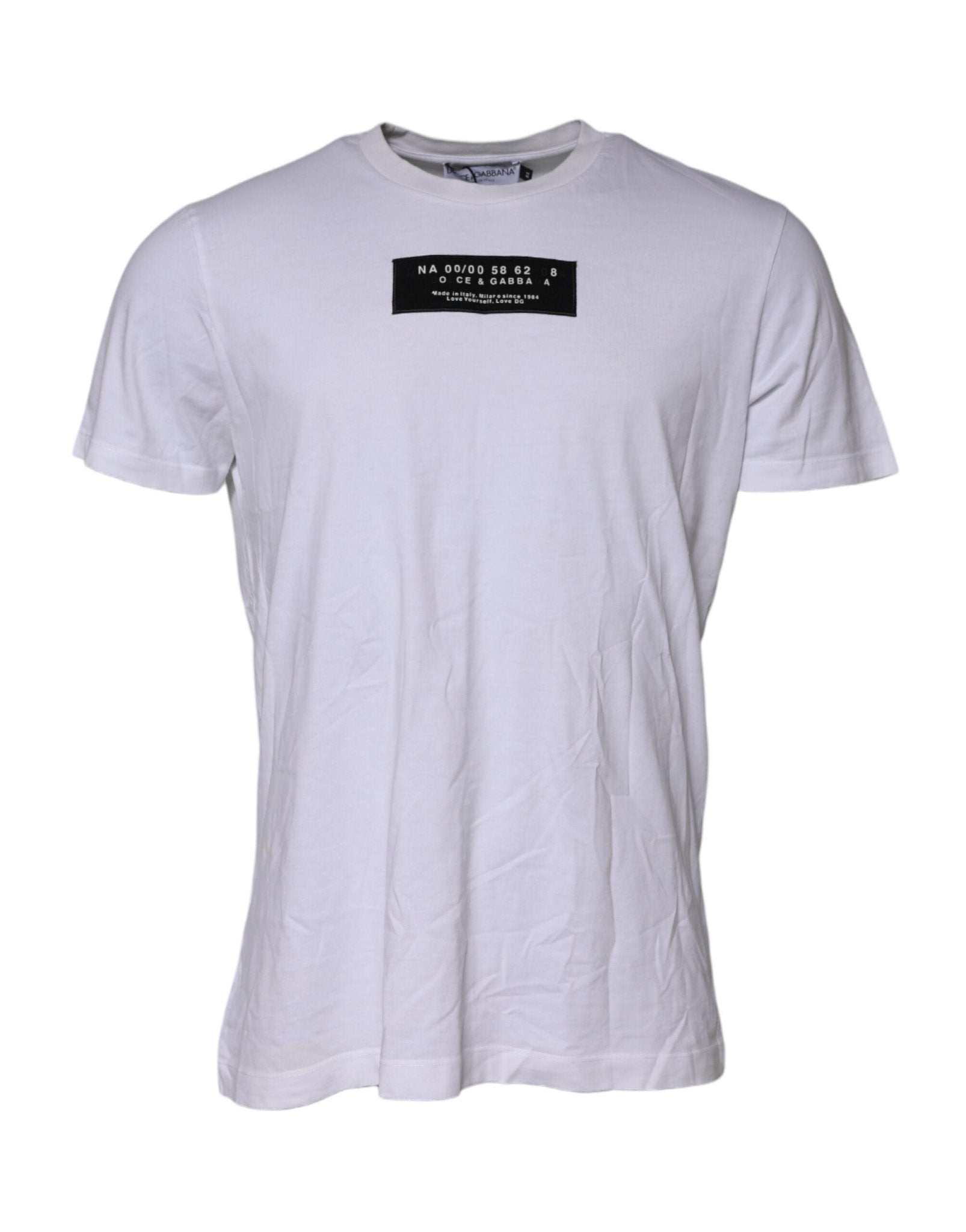 Dolce & Gabbana White Cotton Logo Patch Crew Neck T-shirt - RIMODA