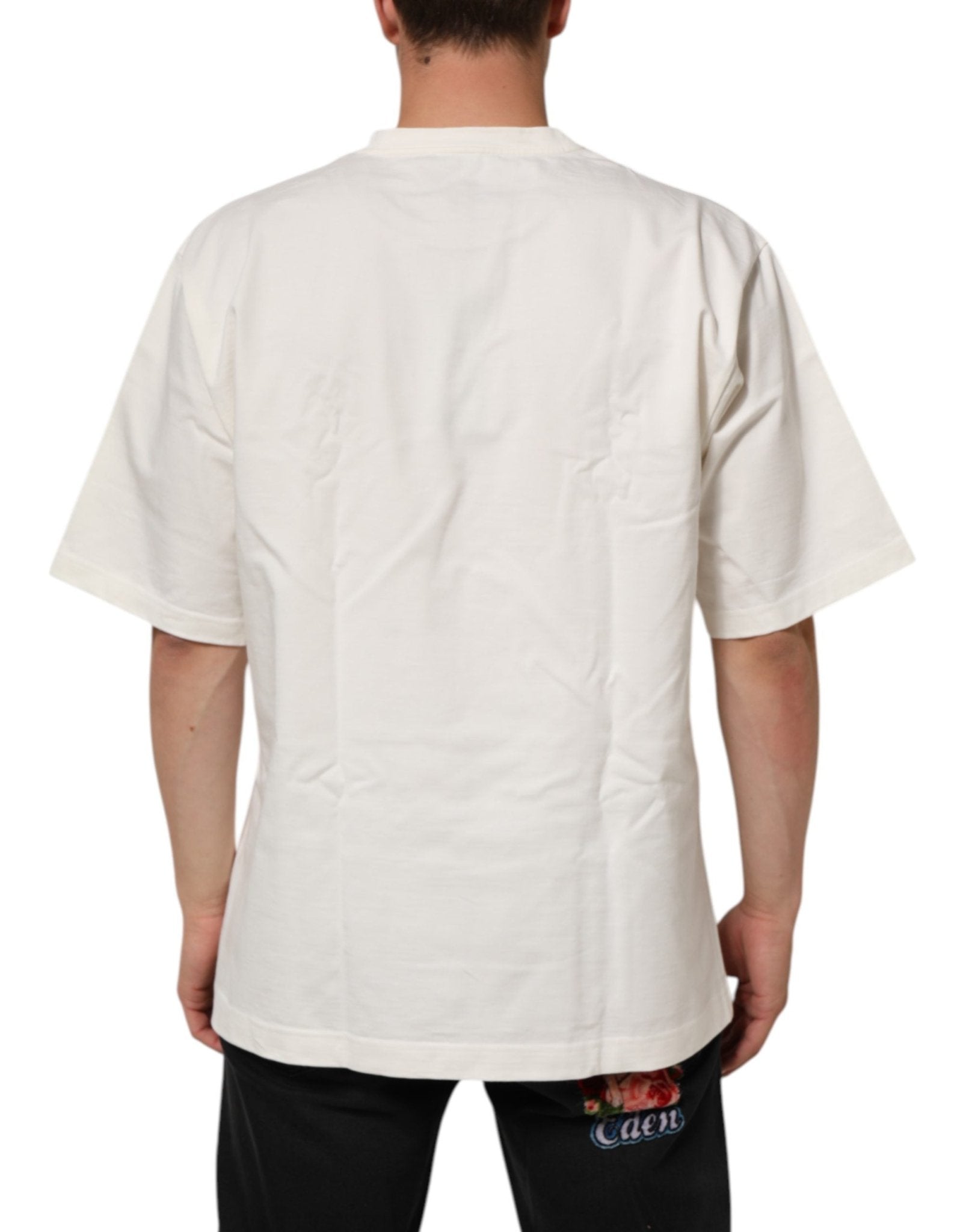 Dolce & Gabbana White Cotton Logo Print Men Crewneck T-shirt - RIMODA