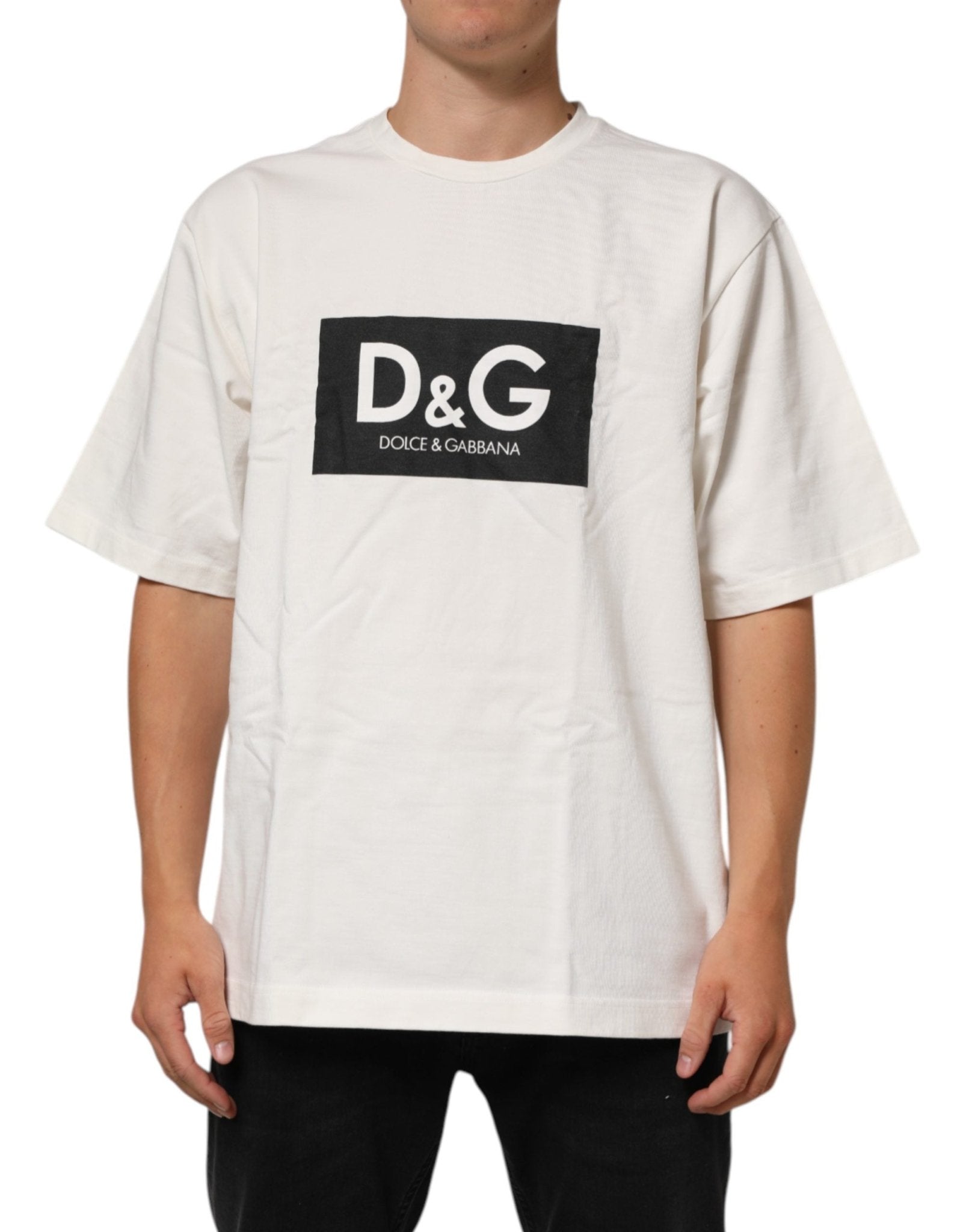 Dolce & Gabbana White Cotton Logo Print Men Crewneck T-shirt - RIMODA