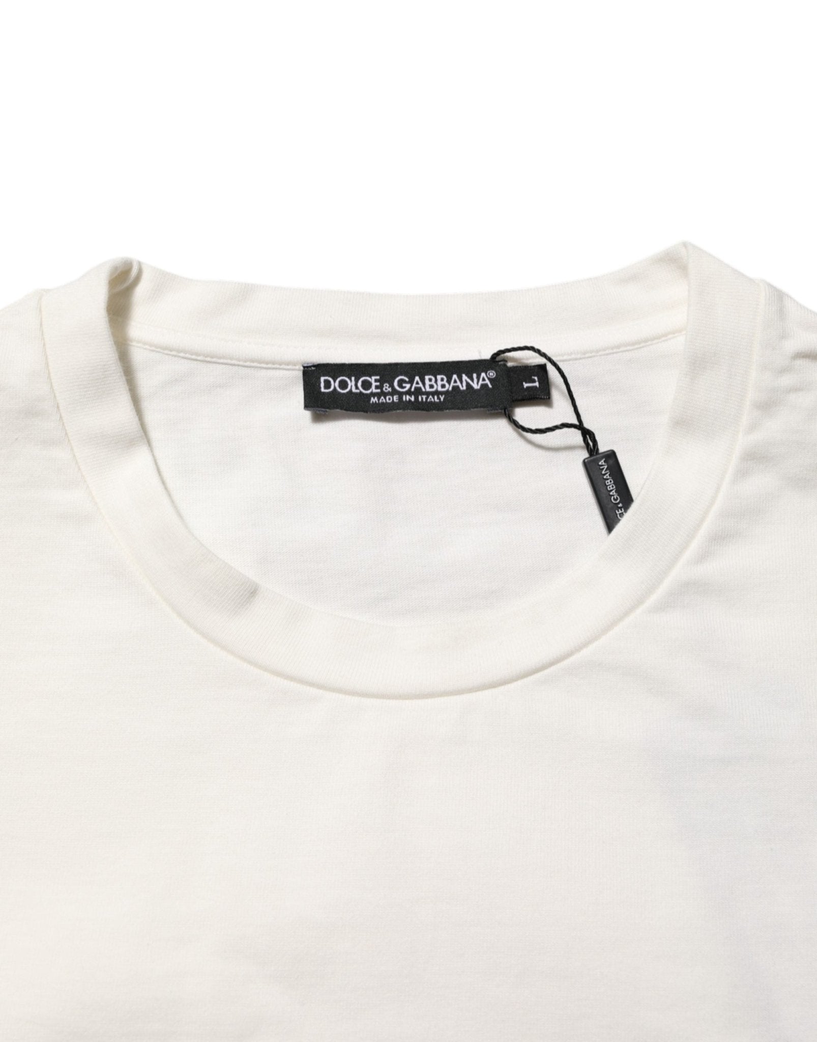 Dolce & Gabbana White Cotton Logo Print Men Crewneck T-shirt - RIMODA