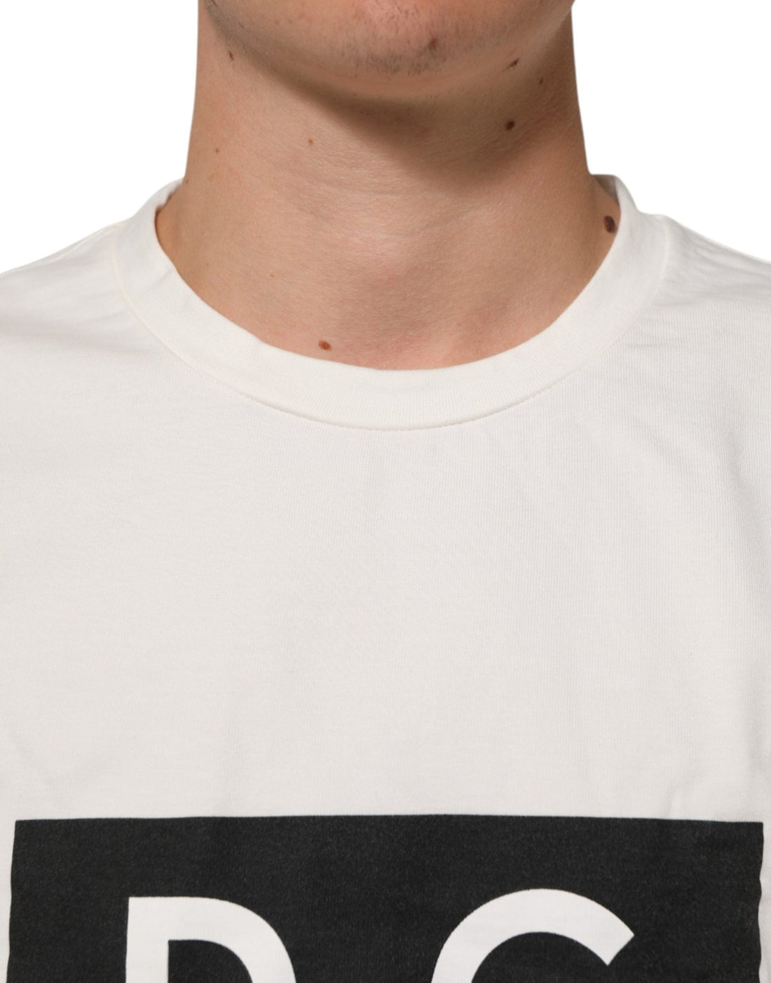 Dolce & Gabbana White Cotton Logo Print Men Crewneck T-shirt - RIMODA