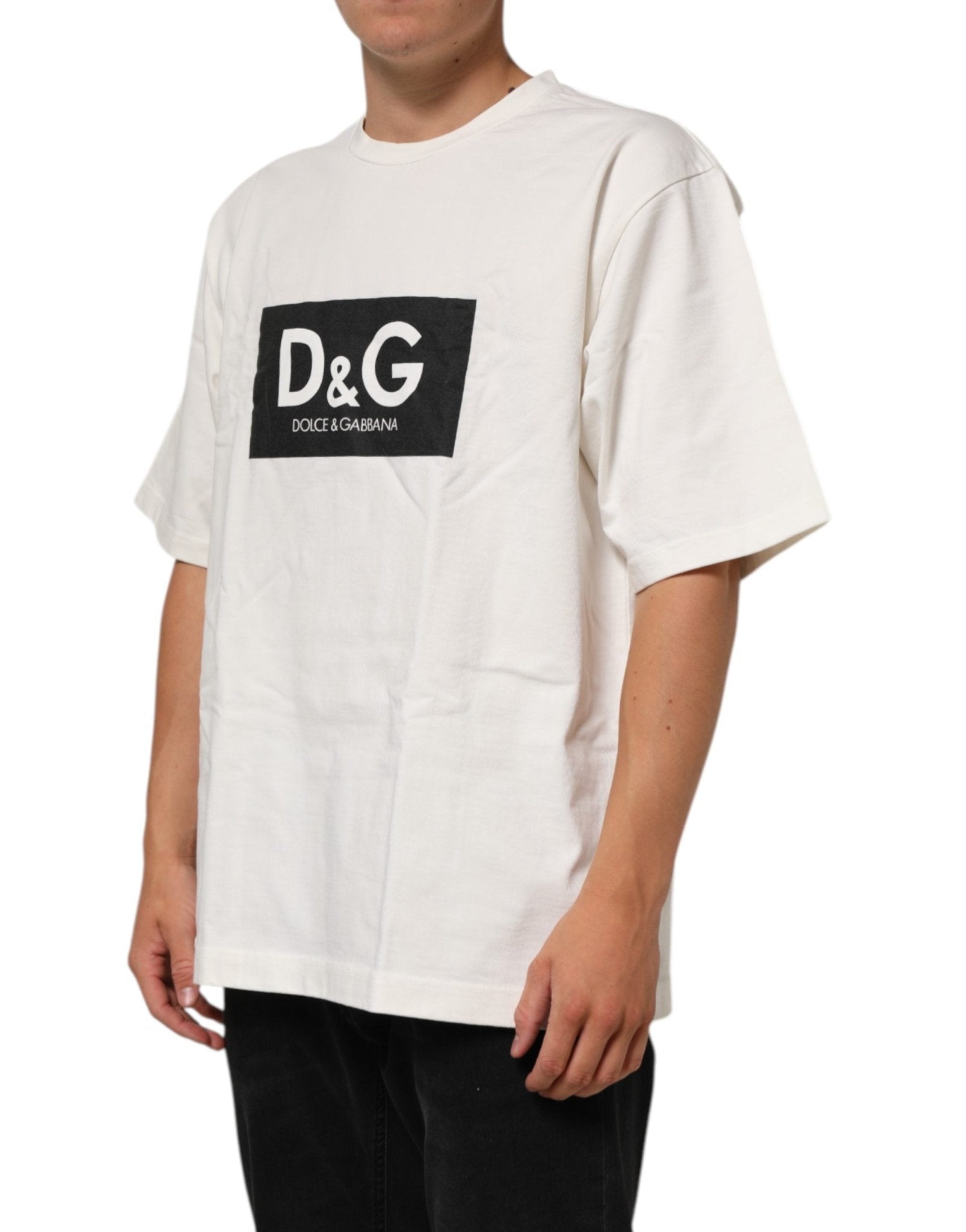 Dolce & Gabbana White Cotton Logo Print Men Crewneck T-shirt - RIMODA