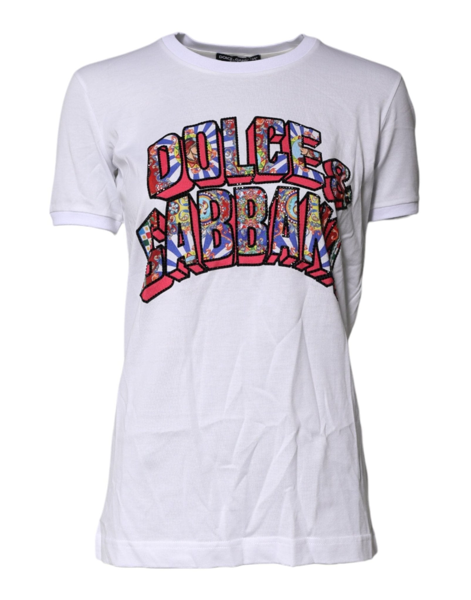 Dolce & Gabbana White Cotton Logo Print Round Neck T-shirt - RIMODA