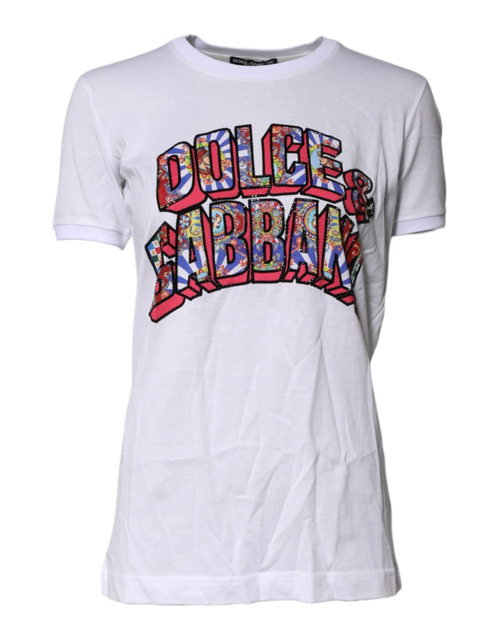 Dolce & Gabbana White Cotton Logo Print Round Neck T-shirt - RIMODA