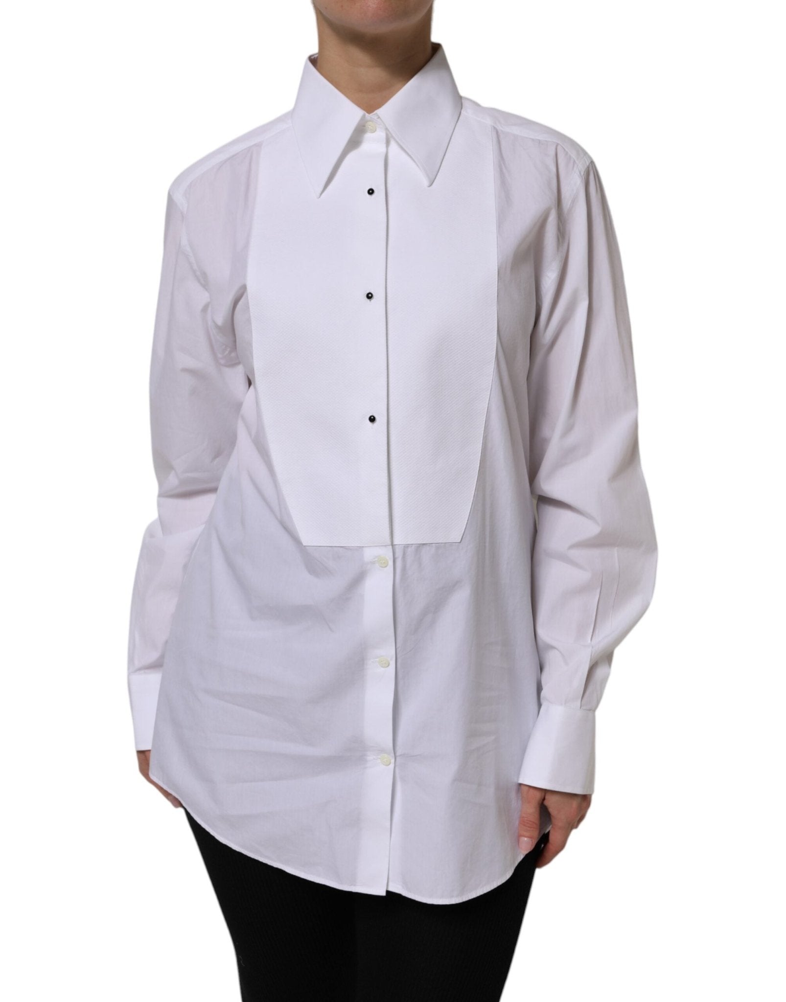 Dolce & Gabbana White Cotton Long Sleeves Collared Top Shirt - RIMODA
