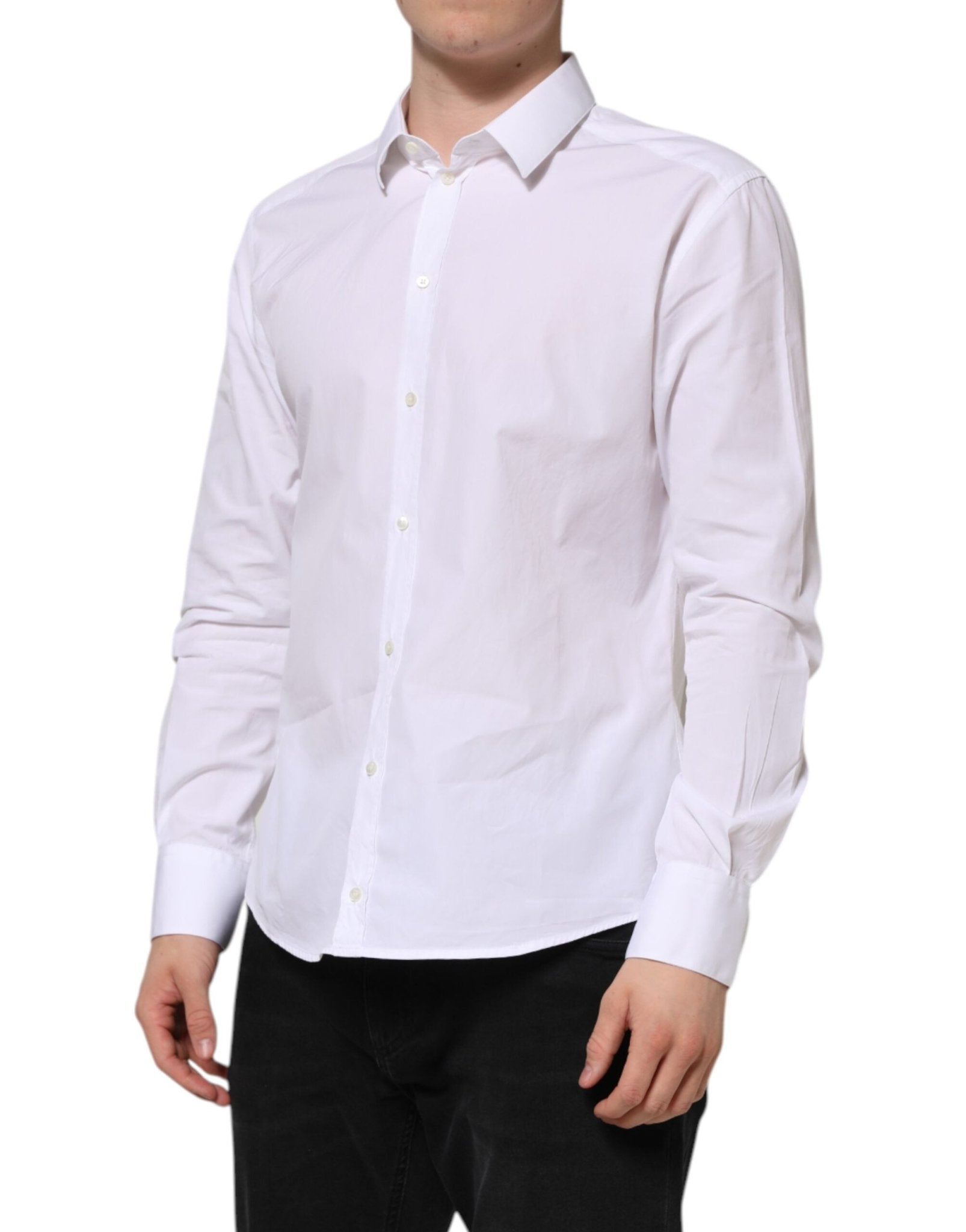 Dolce & Gabbana White Cotton Long Sleeves GOLD Formal Shirt - RIMODA