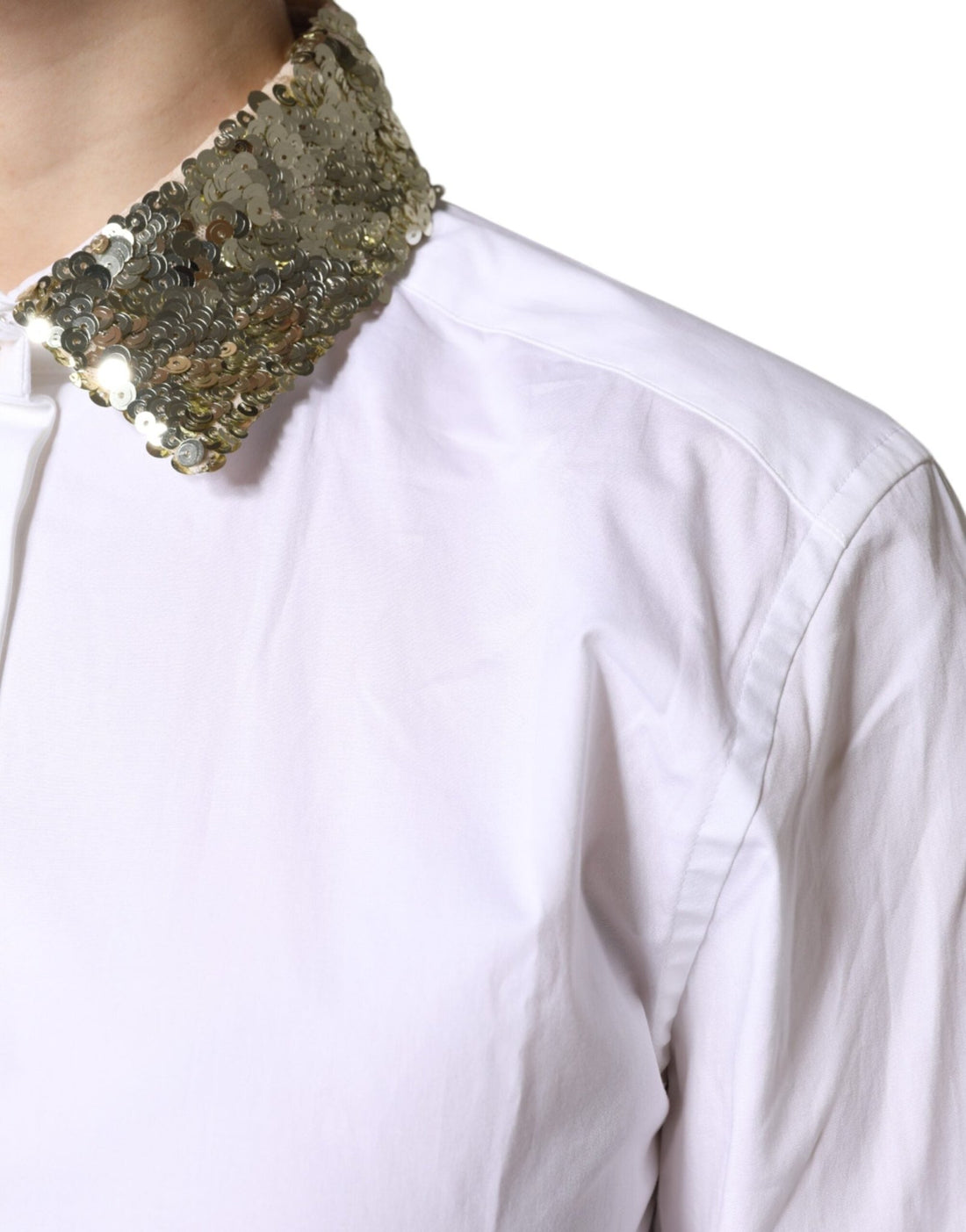 Dolce & Gabbana White Cotton Long Sleeves Sequin Shirt Top - RIMODA