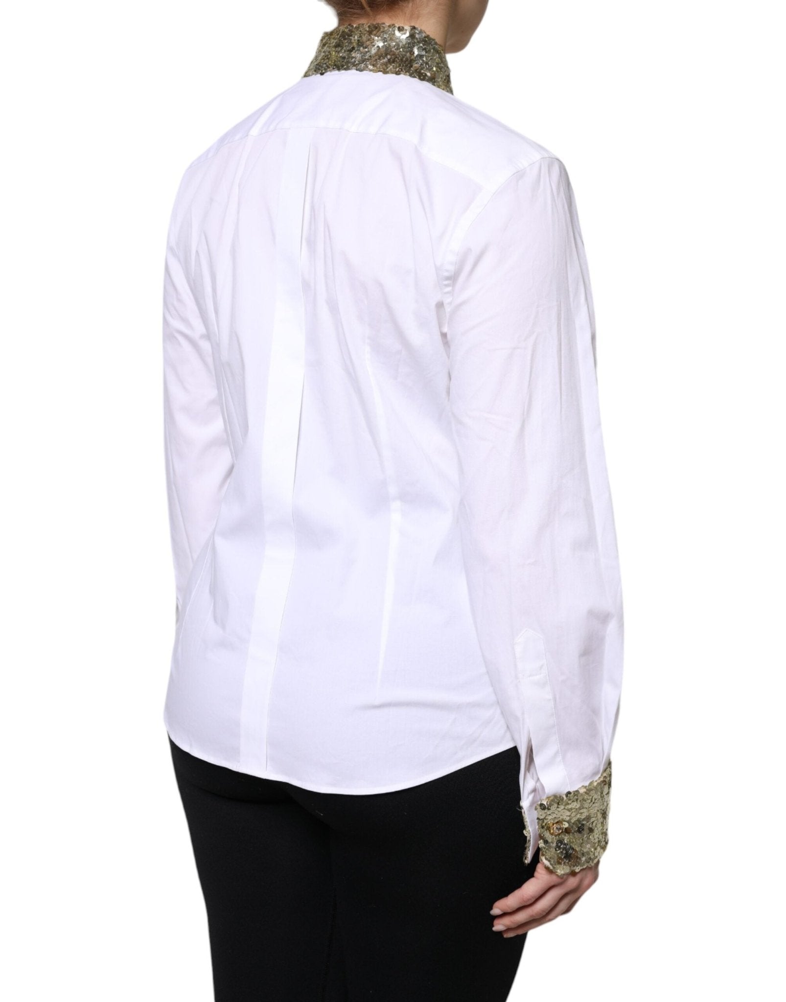 Dolce & Gabbana White Cotton Long Sleeves Sequin Shirt Top - RIMODA