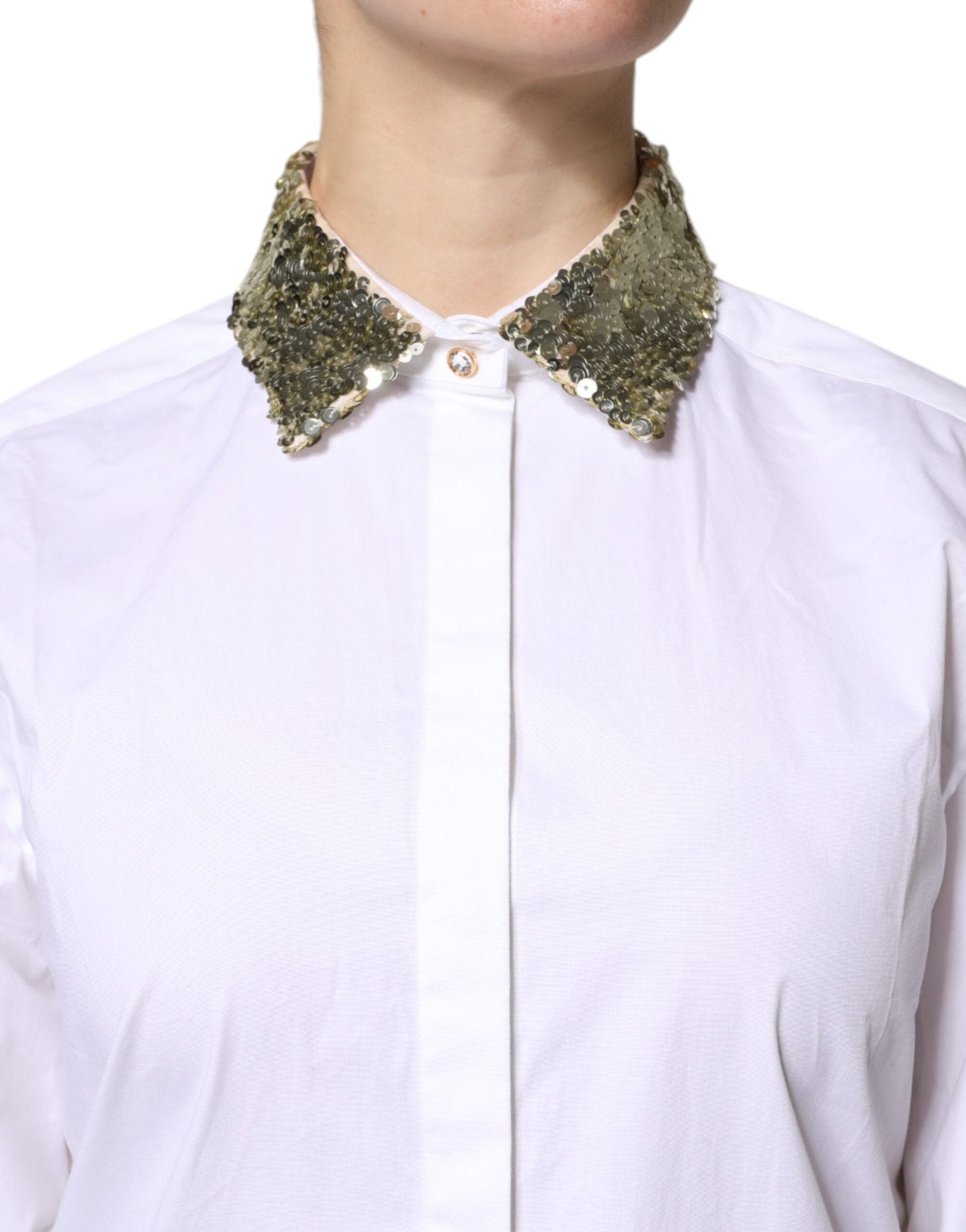 Dolce & Gabbana White Cotton Long Sleeves Sequin Shirt Top - RIMODA