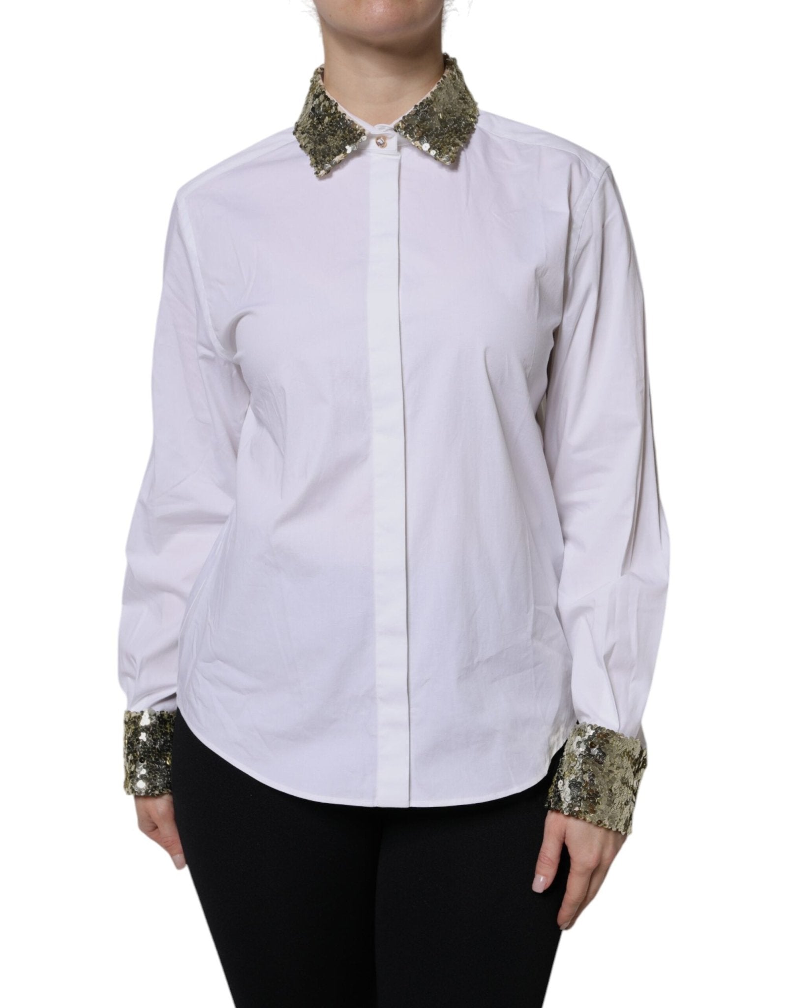 Dolce & Gabbana White Cotton Long Sleeves Sequin Shirt Top - RIMODA