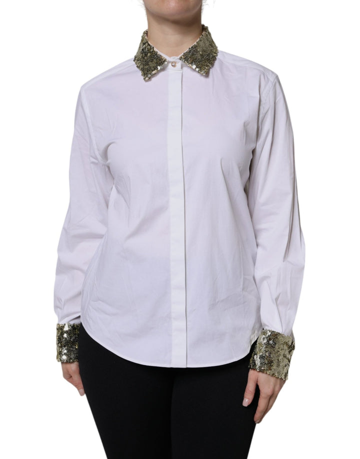 Dolce & Gabbana White Cotton Long Sleeves Sequin Shirt Top - RIMODA