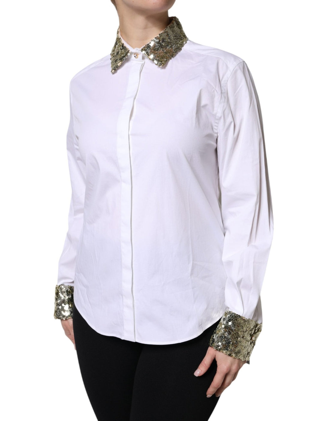 Dolce & Gabbana White Cotton Long Sleeves Sequin Shirt Top - RIMODA