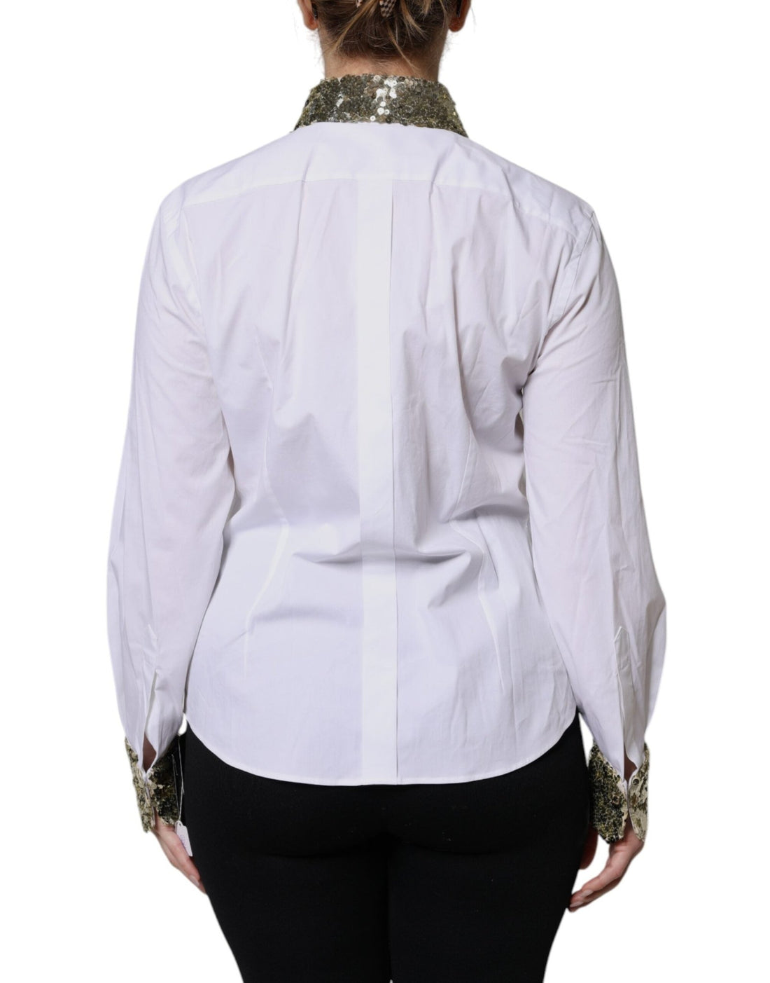 Dolce & Gabbana White Cotton Long Sleeves Sequin Shirt Top - RIMODA