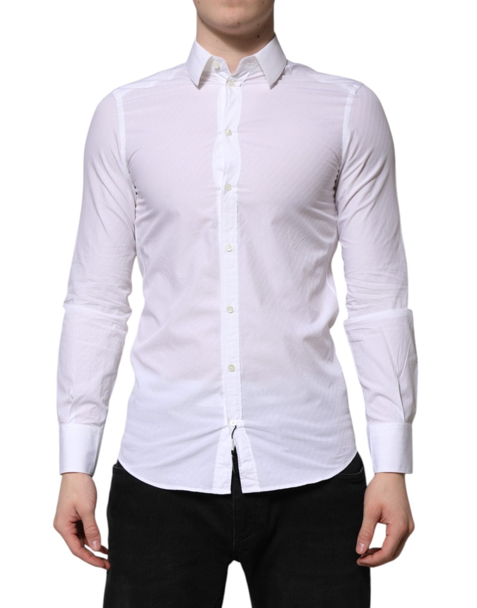 Dolce & Gabbana White Cotton MARTINI Long Sleeve Dress Shirt - RIMODA