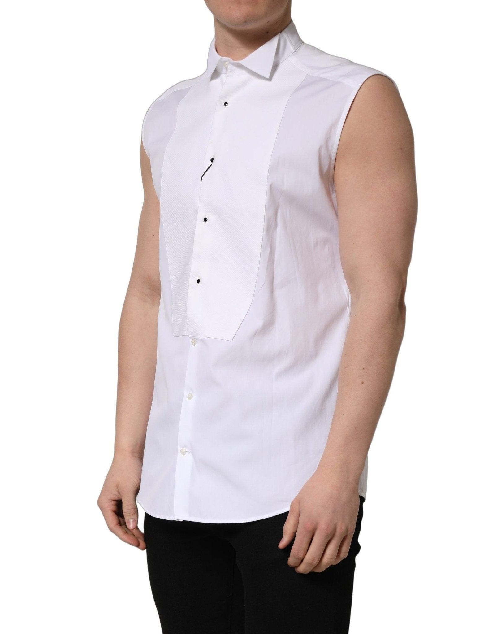 Dolce & Gabbana White Cotton MARTINI Sleeveless Men Dress Shirt - RIMODA