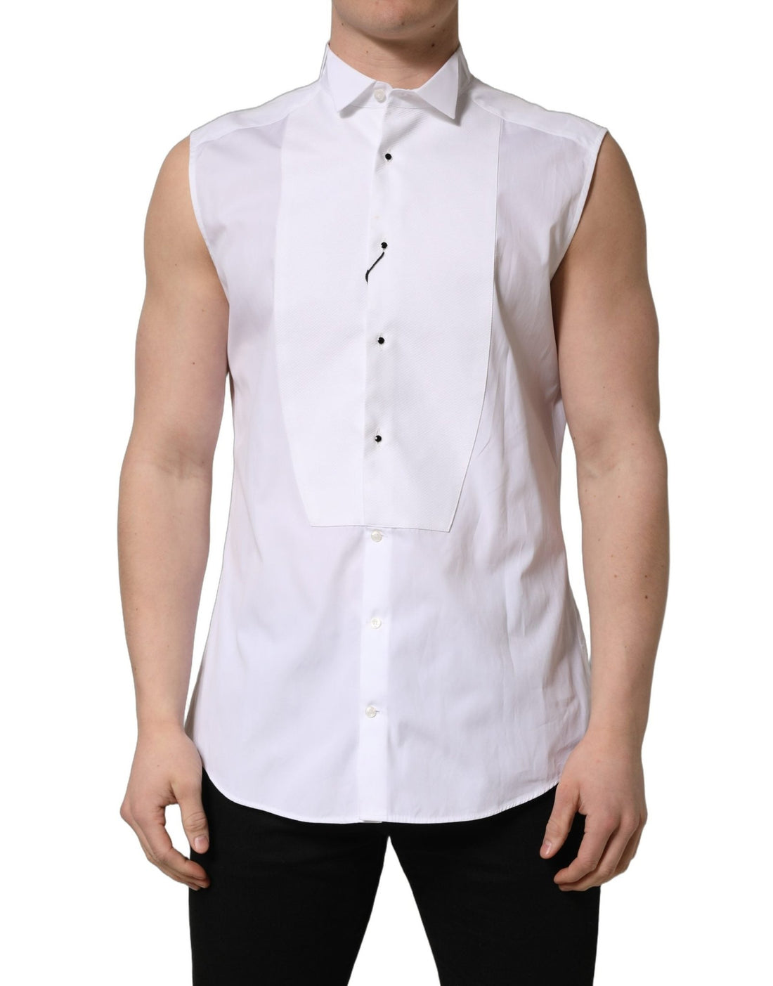 Dolce & Gabbana White Cotton MARTINI Sleeveless Men Dress Shirt - RIMODA
