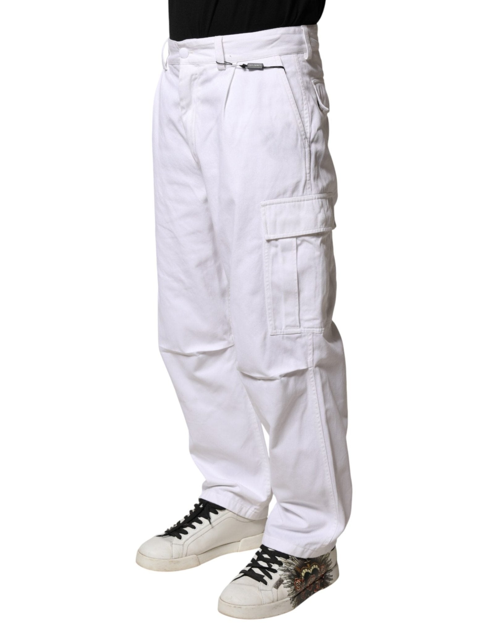 Dolce & Gabbana White Cotton Men Cargo Denim Trouser Jeans - RIMODA