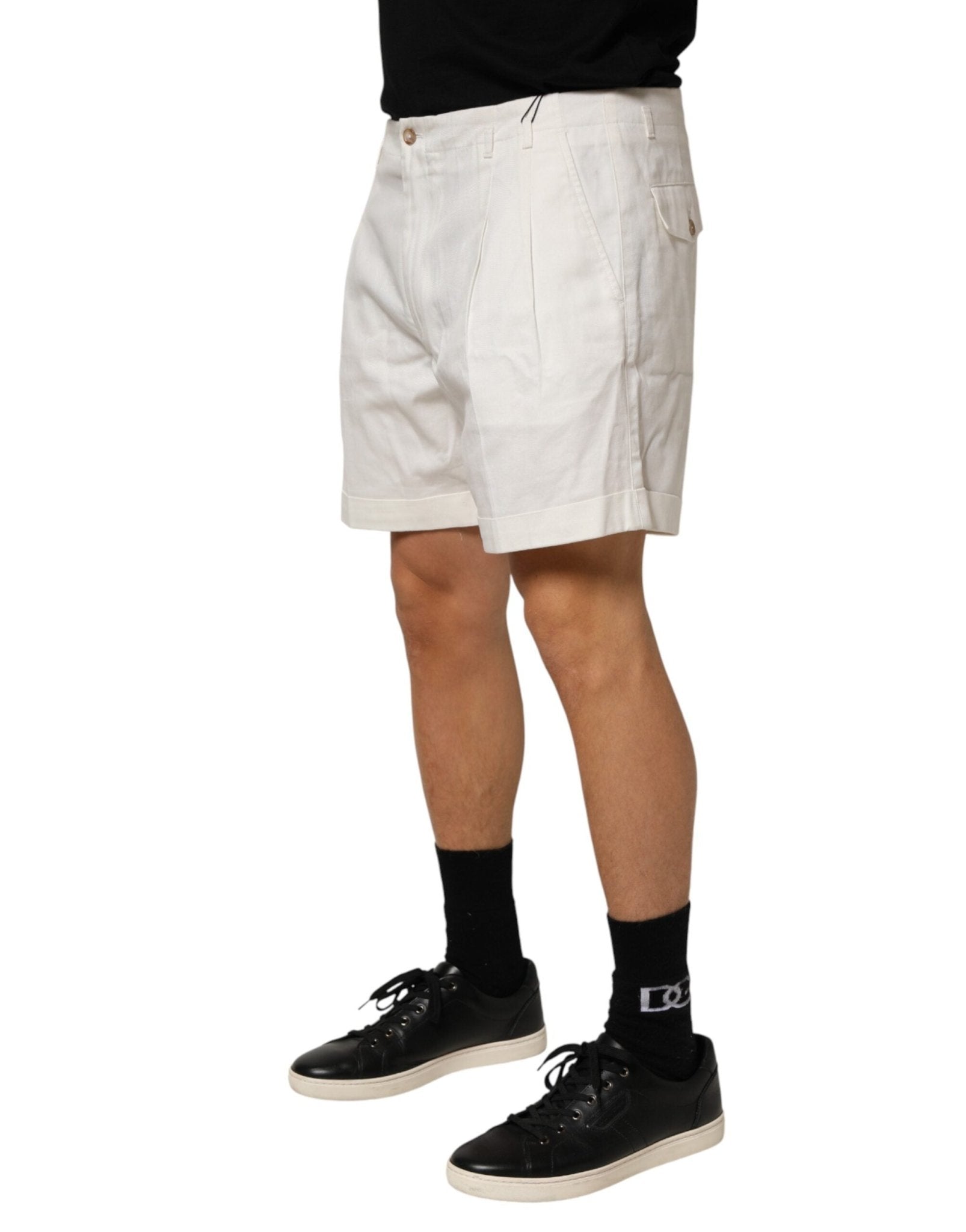 Dolce & Gabbana White Cotton Mid Waist Men Bermuda Shorts - RIMODA