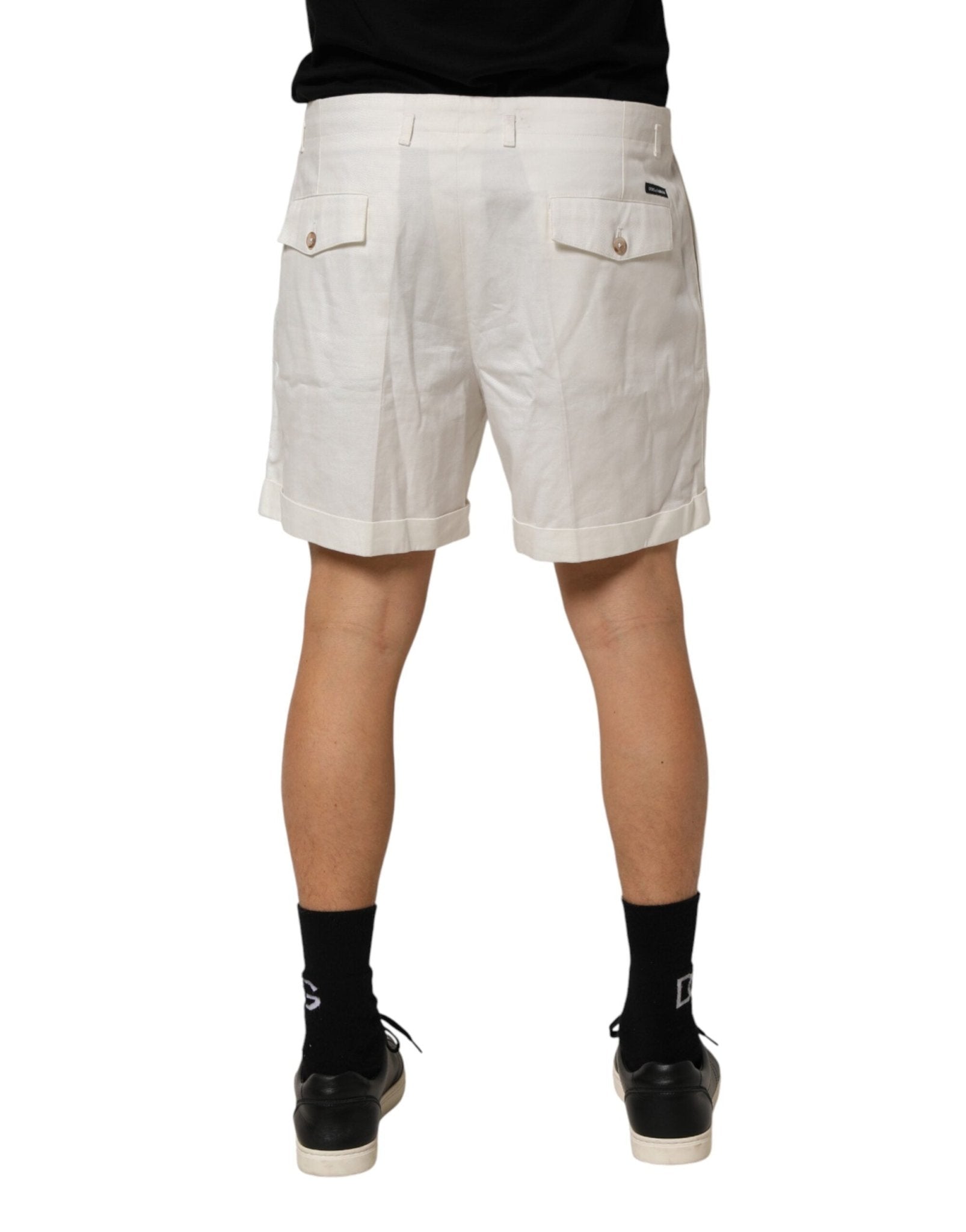 Dolce & Gabbana White Cotton Mid Waist Men Bermuda Shorts - RIMODA