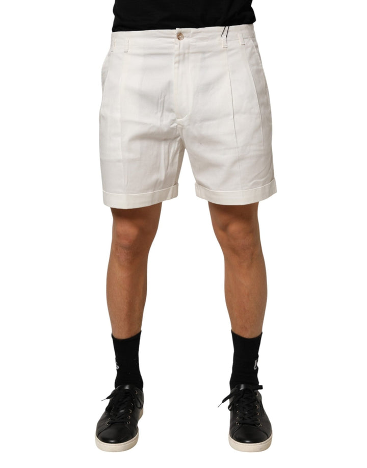 Dolce & Gabbana White Cotton Mid Waist Men Bermuda Shorts - RIMODA