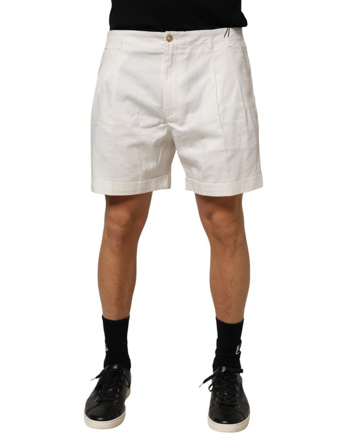 Dolce & Gabbana White Cotton Mid Waist Men Bermuda Shorts - RIMODA