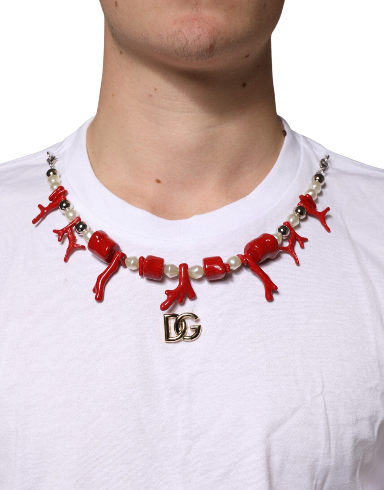 Dolce & Gabbana White Cotton Necklace Embellished T-shirt - RIMODA